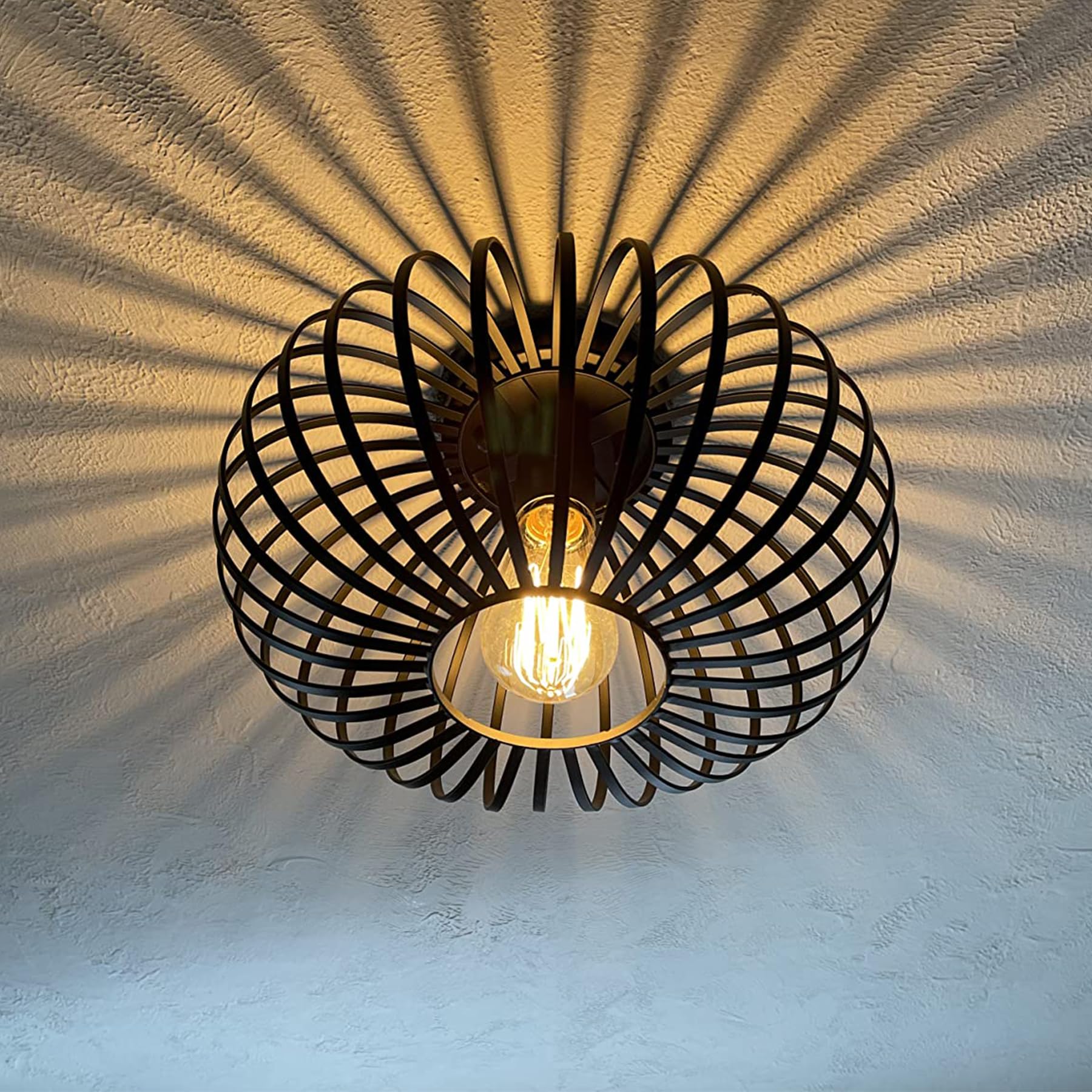 riomasee Industrial Semi-Flush Mount Ceiling Light, Black Metal, 30cm, Model RM001-21 for Kitchen, Bedroom, Hallway, Dining Room