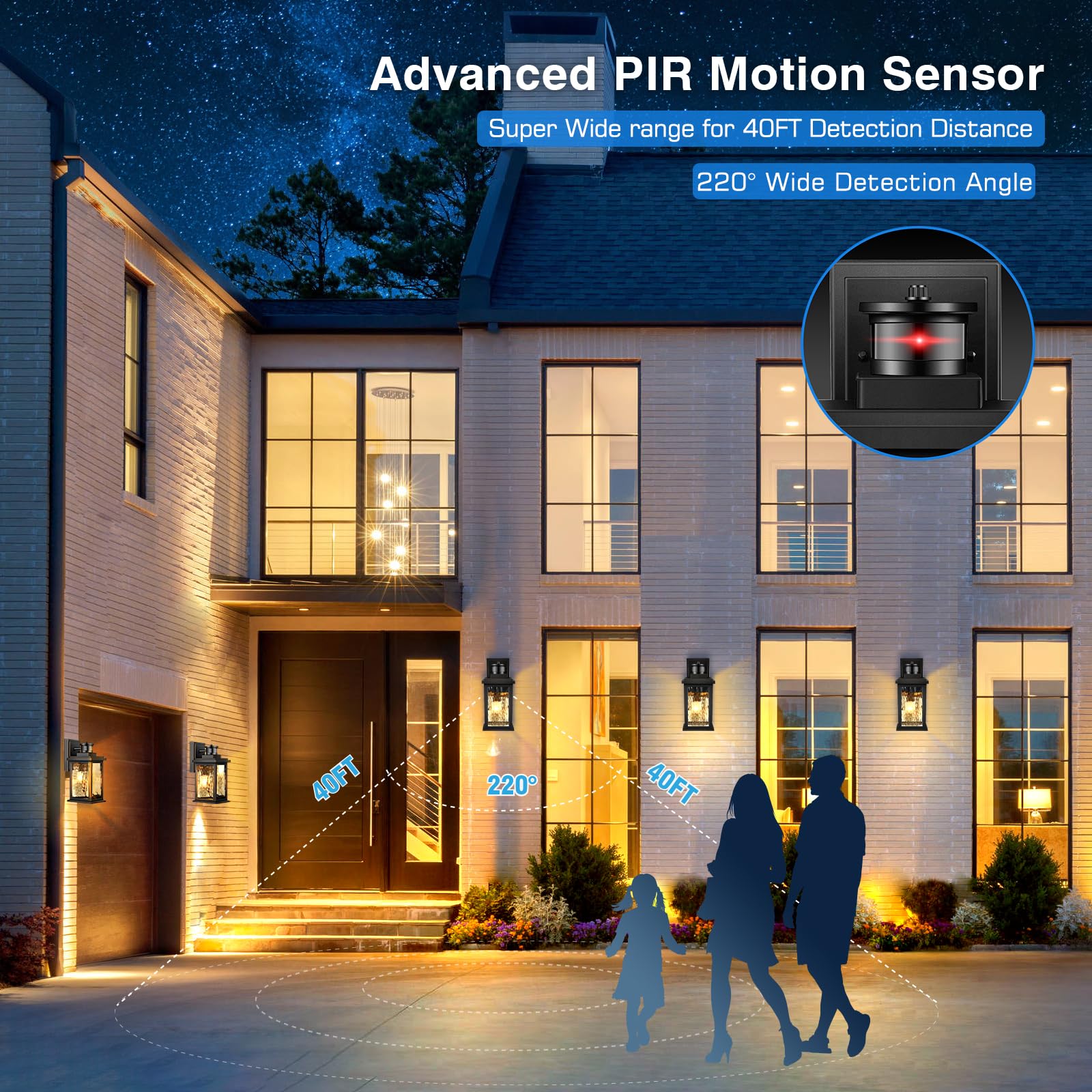 VIANIS Motion Sensor Porch Lights Outdoor, Dusk to Dawn, Waterproof Black Aluminum Wall Sconce, Model V81011K