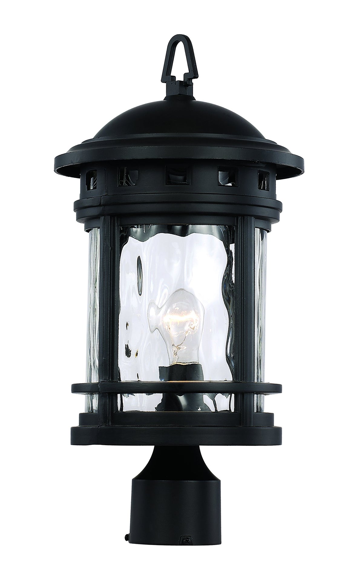 Trans Globe Lighting Black Postmount Lantern, 1 Light, 9&quot; Height, Metal, Boardwalk Collection