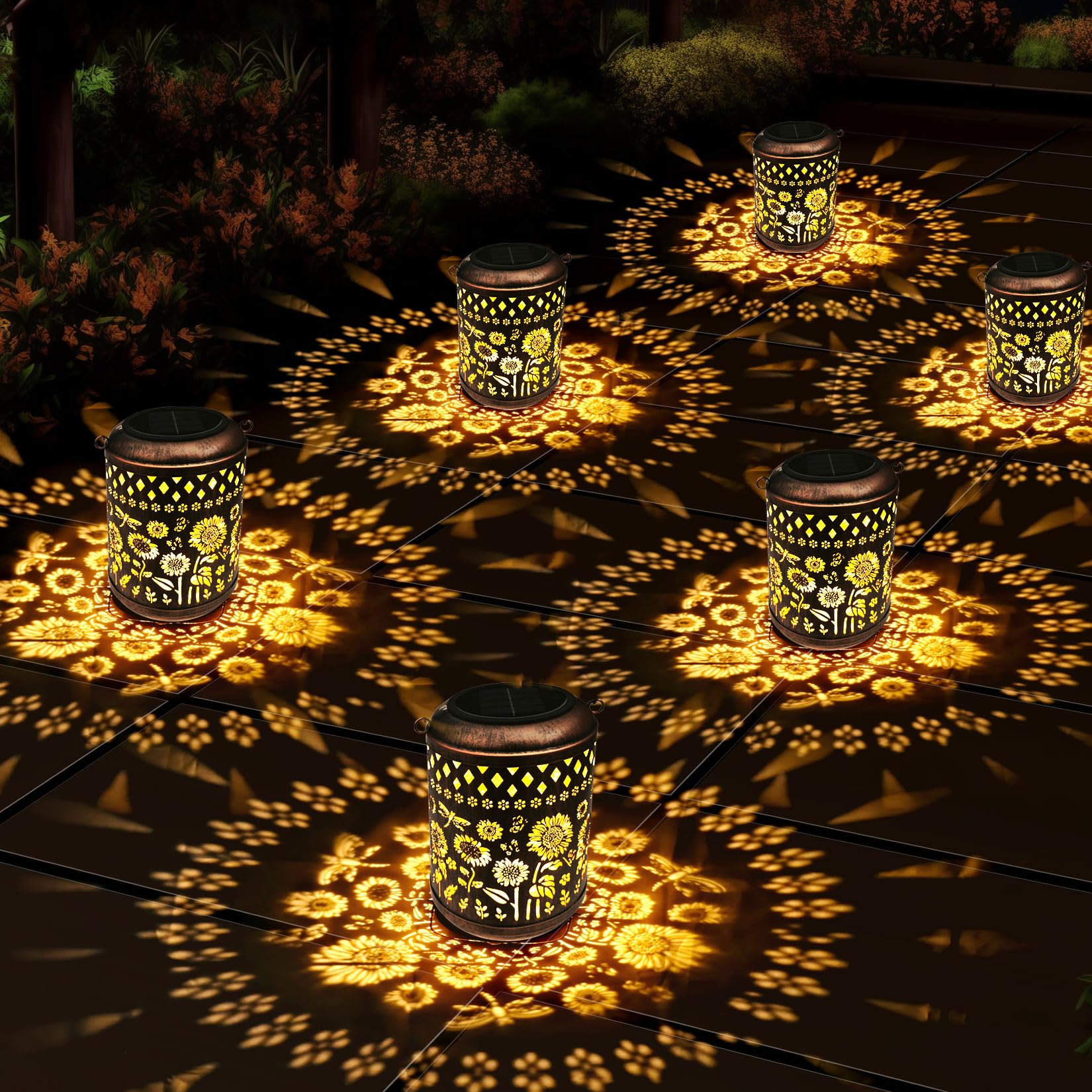 Solar Lanterns Sunflower Dragonfly Butterfly Lights Outdoor Decor Hanging Lantern Waterproof Metal Led Garden Decor Decorative,Y