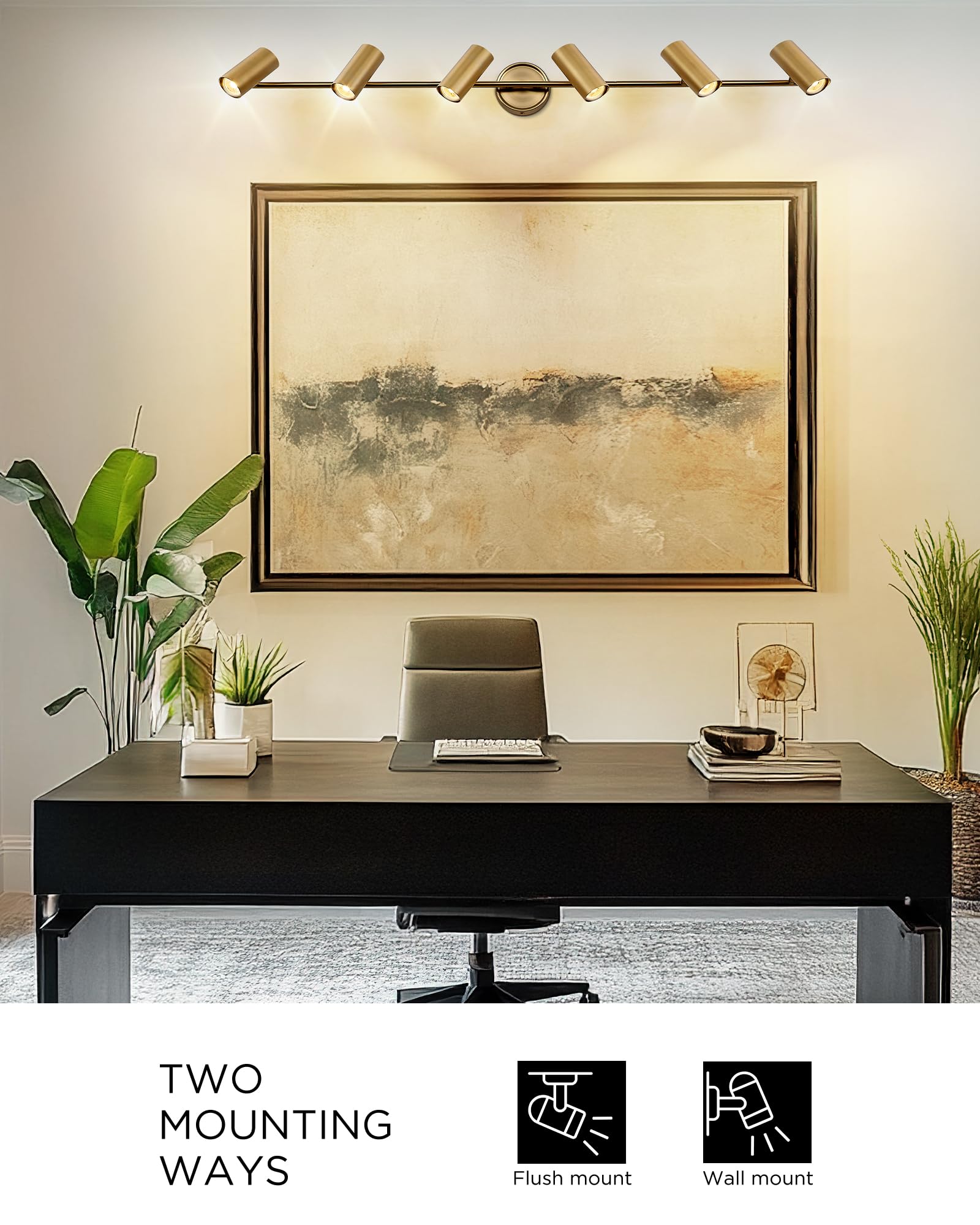 FEMILA 50" LED Track Lighting, 6-Light Brass Gold Fixtures, Rotatable GU10, Model 4FS79TL-6 BG