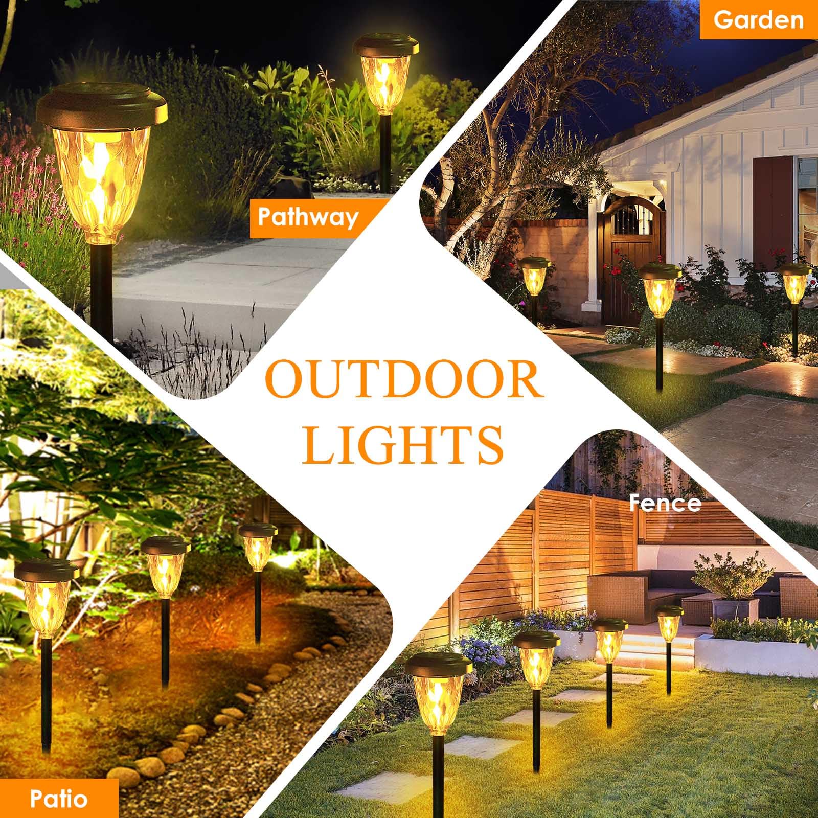 6Pk 2 Modes(Steady On/Flickering ) Solar Lights Outdoor Pathway , Solar Garden Lights, Auto On/Off Torch Lights With Flickering