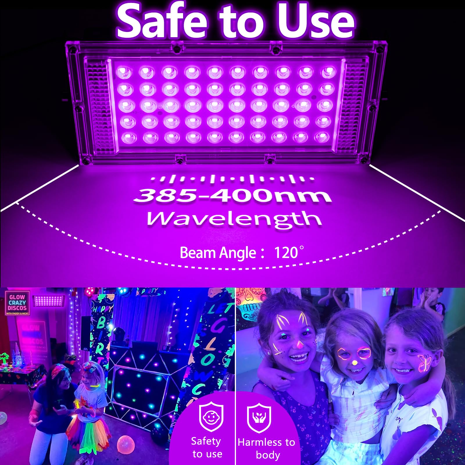 Akpgf 6 Pack 50W Black Light, Led Blacklight With Us Plug And Switch, Black Lights For Glow And Neon Parties, Halloween, Body Pa