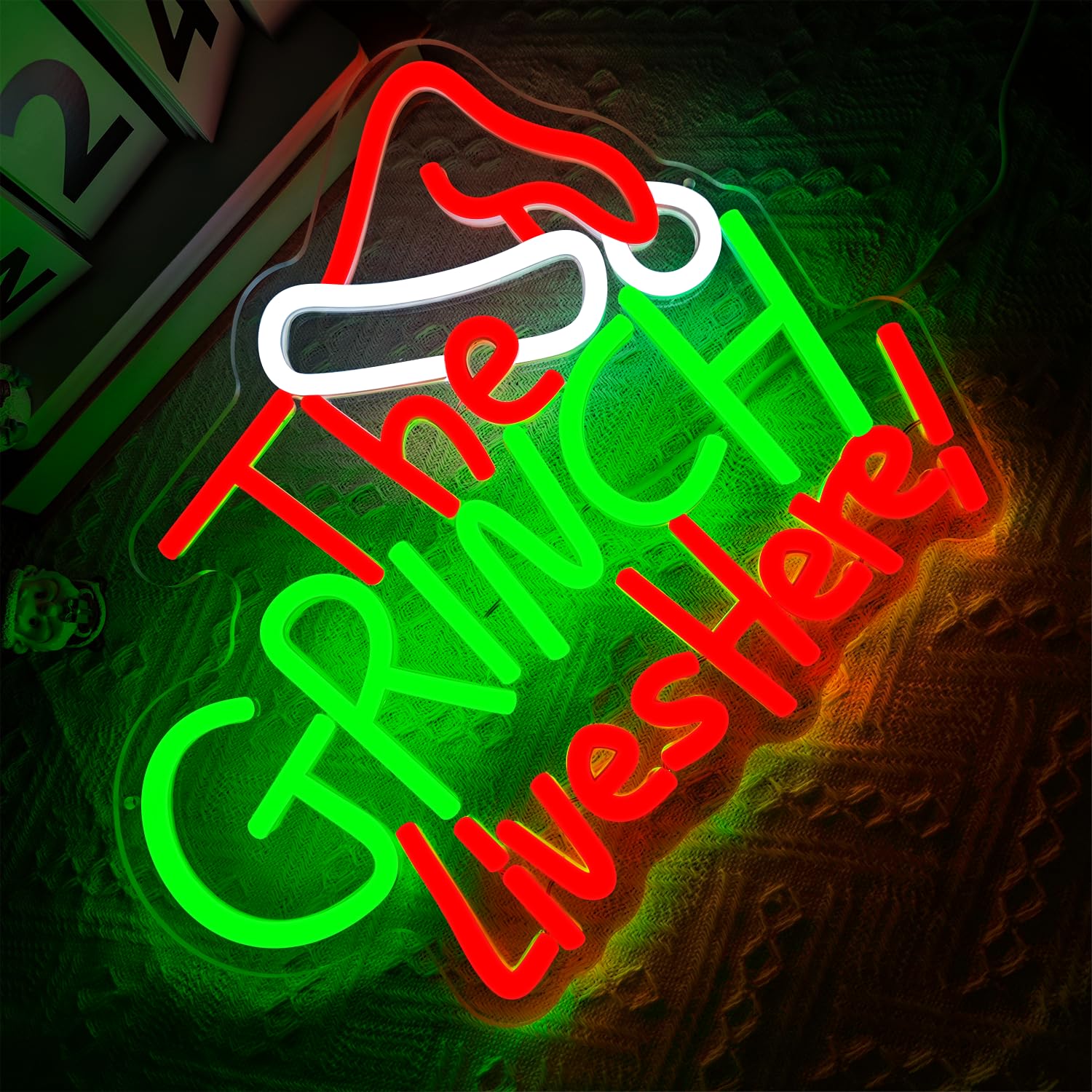 kzjspn Neon Light Sign - Christmas Cartoon Wall Decor, Plastic, Red/Green/White, Ideal for Home Party & Xmas Gift