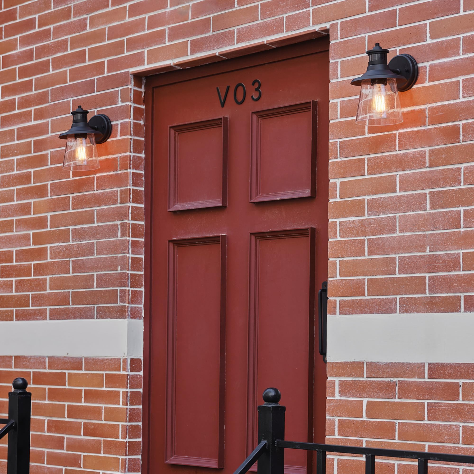 Globe Electric Motion Sensor Wall Sconce, 1-Light Outdoor Porch Light, Matte Black, 30Ft Range