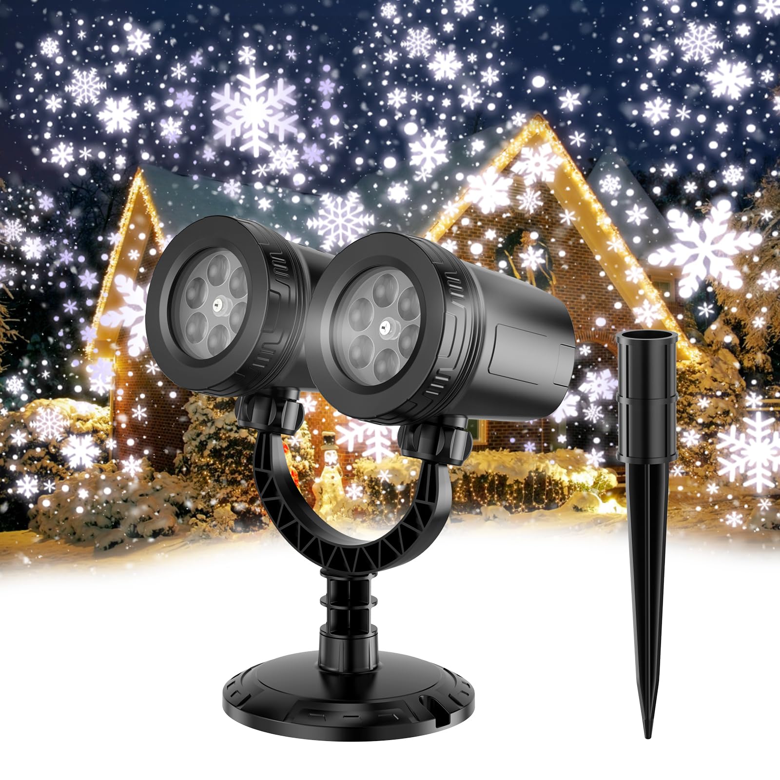 Snowflake Christmas Projector Light Outdoor - 2024 Upgraded Double Head Projection Design, Ip65 Waterproof Led Christmas Light Projector For Xmas Holiday Party Patio Garden Yard Decoration