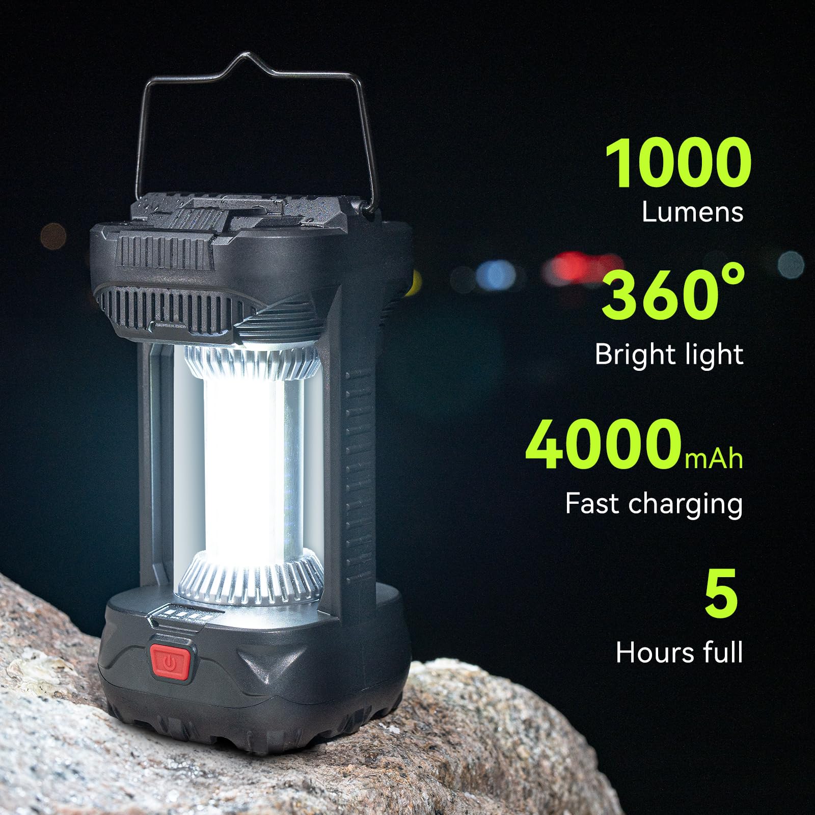 Alpswolf 1000 Lumens Rechargeable Camping Lantern - 4000Mah Phone Charger, Ipx4 Waterproof, 4 Light Modes & Sos Strobe, Led Flas