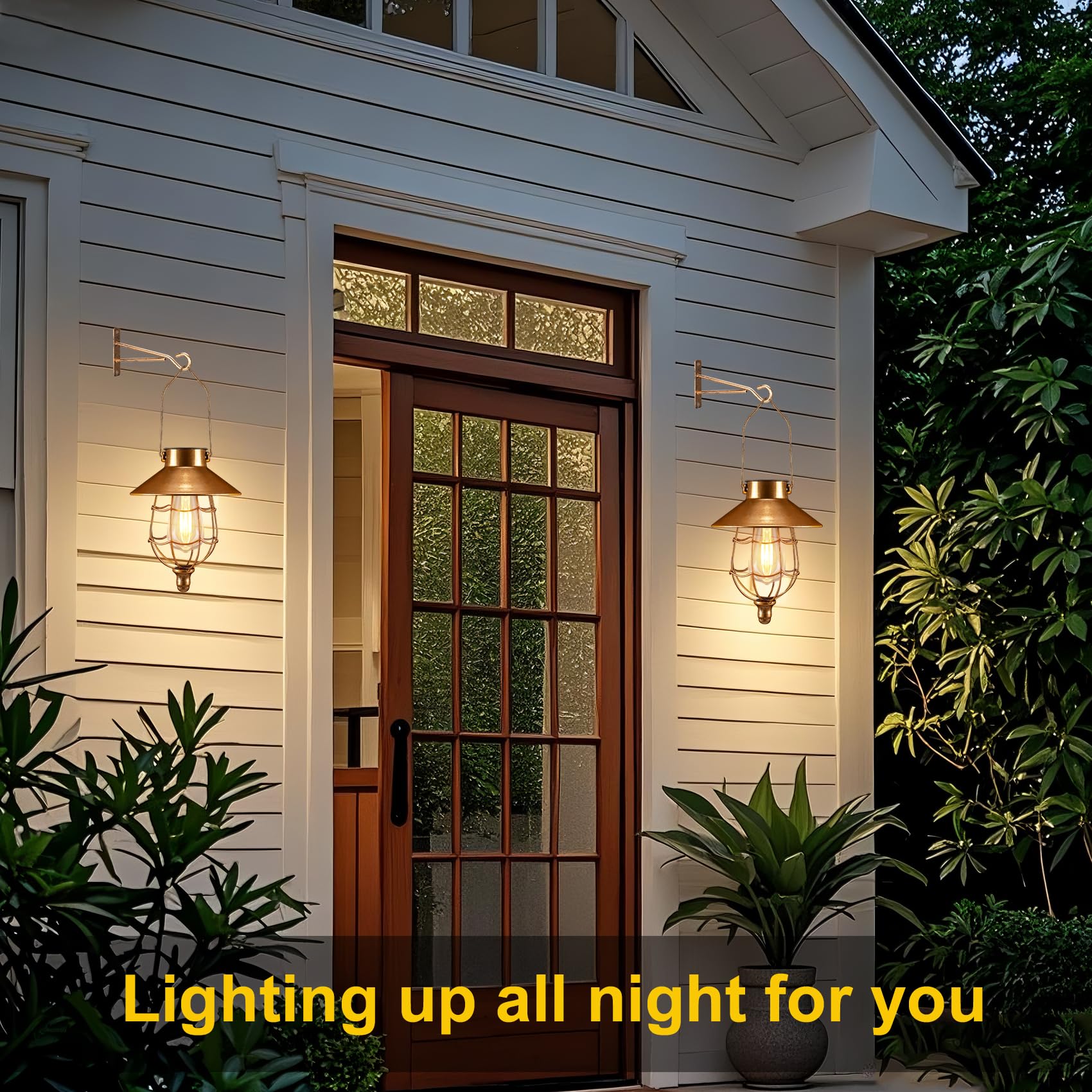 pearlstar Solar Lanterns Outdoor Hanging Copper Metal Vintage Waterproof Edison Bulb Design 2 Pack for Garden Patio Yard Tree