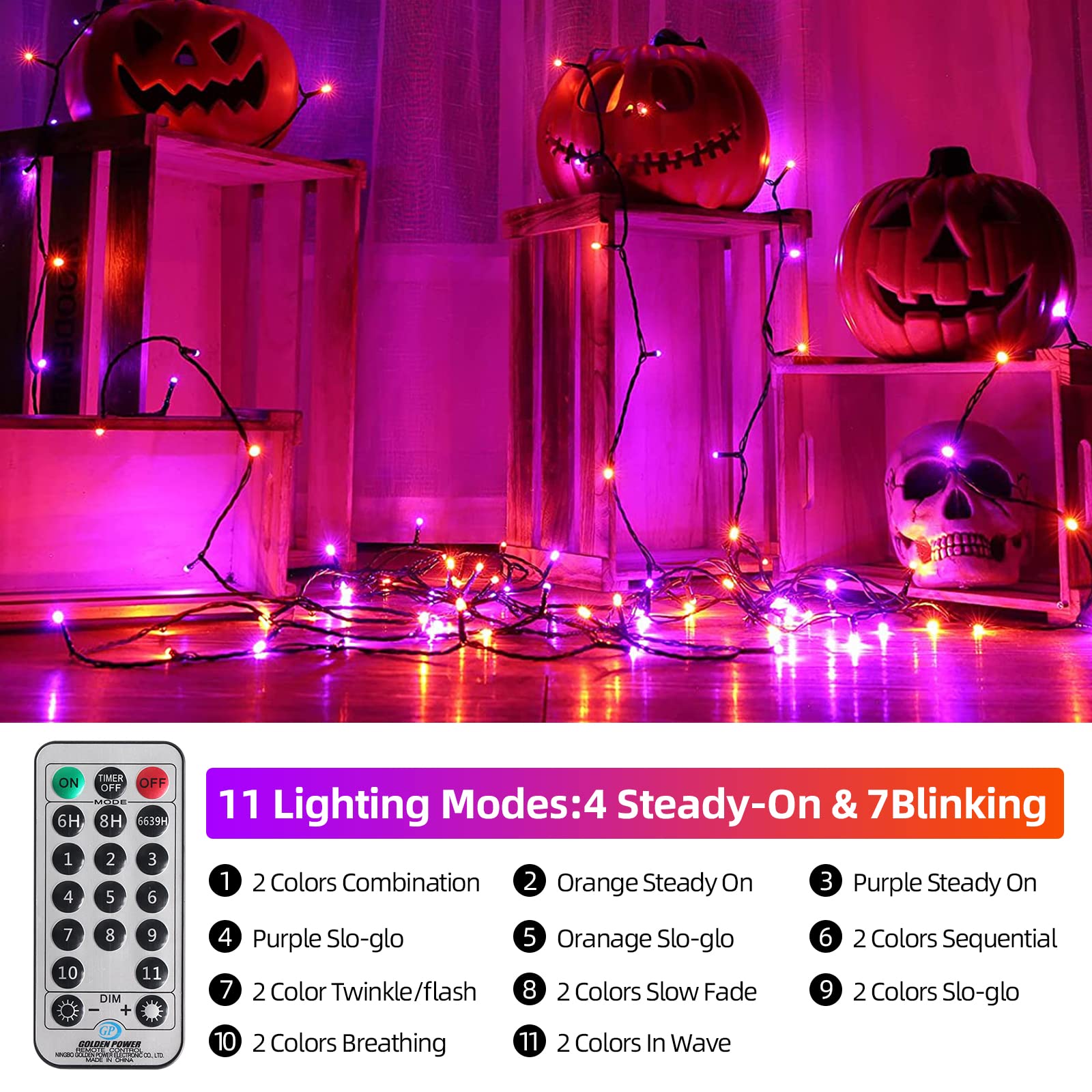 Outylts Halloween String Lights End-To-End Plug 11 Modes Timer Remote 110Ft 300 Led Ip65 Outdoor Waterproof Ul Certificated Indo