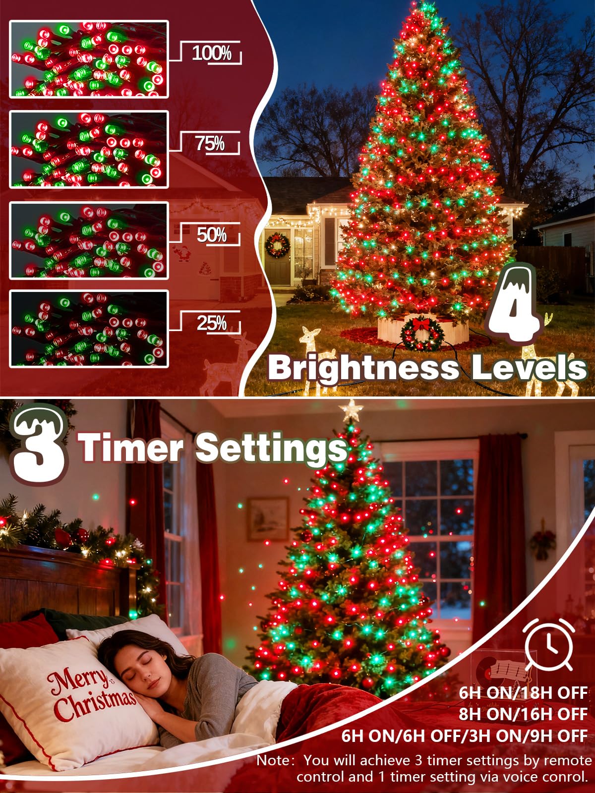 Voice Controlled Christmas Lights With Remote  99 Ft 300 Led String Lights Indoor Outdoor With 12 Modes 3 Timers  Dimmable Twinkle Light Plug In Waterproof For Xmas Tree Party Decor  Red And Green
