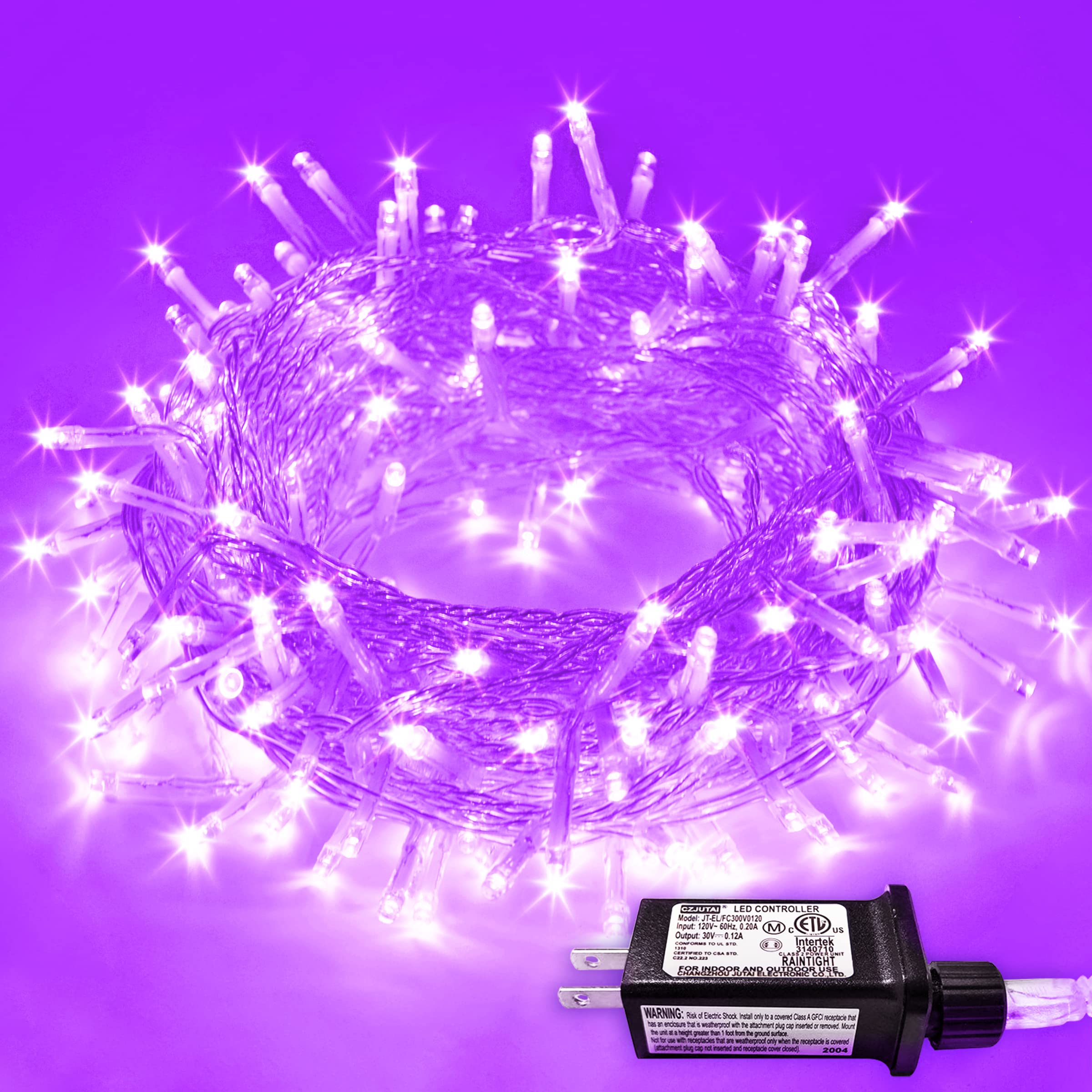 Jmexsuss 200 Led Purple Christmas Lights Clear Wire, 66Ft Purple Lights For Christmas Tree, 8 Modes Purple String Lights Plug In