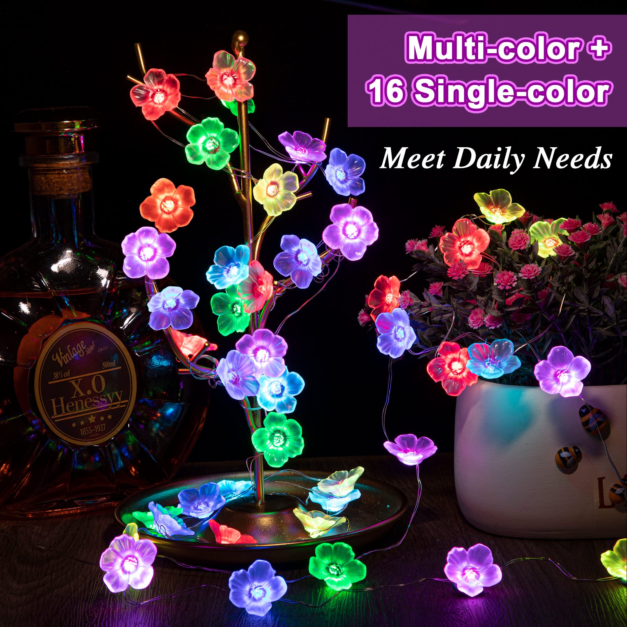 Mudder 16 Colors Cherry Blossom Decor Flower String Lights, Fairy Pink Light String With Timer 13 Ft 40 Leds Usb Battery Operated Fairy Lights For Bedroom Indoor Outdoor Wedding Valentines Day(1 Pcs)
