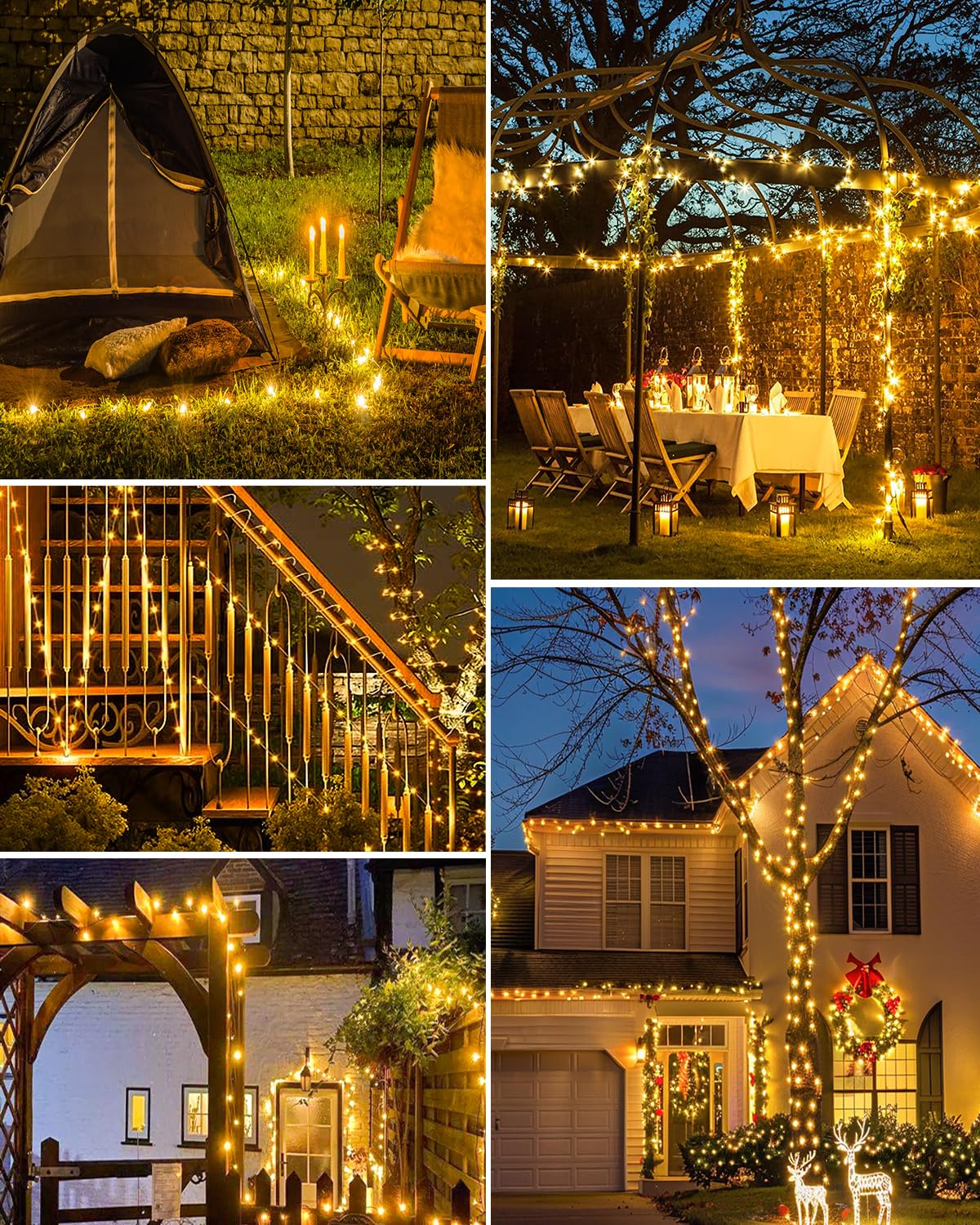 Bitjam 6 Pack Solar Fairy Lights For Outside Waterproof  Total 147Ft 450Led Solar String Lights Outdoor 8 Modes Solar Twinkle Lights For Garden Yard Christmas Tree Wedding Party Decor  Warm White