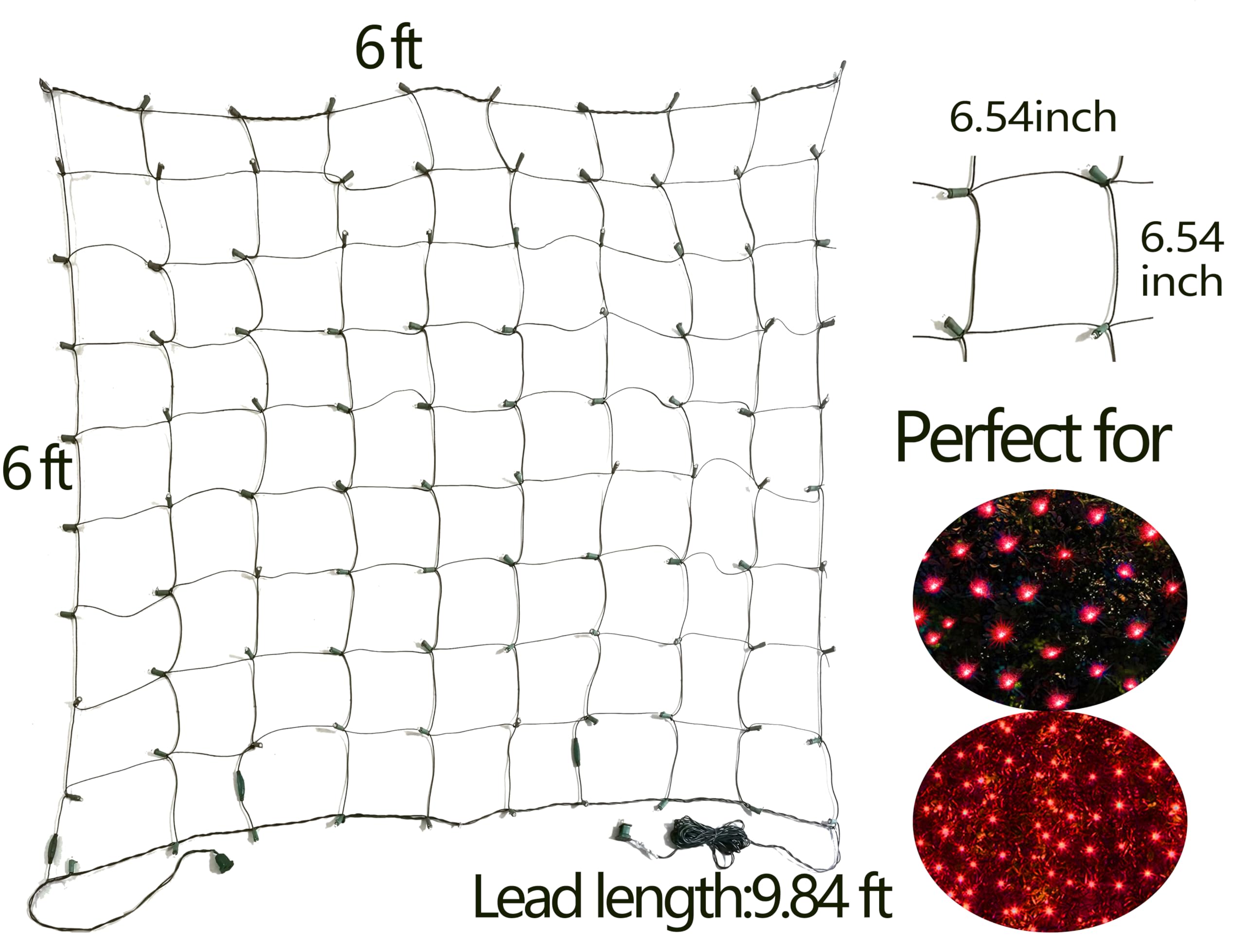 Hishiny Led Red Christmas Net Lights Outdoor 6Ftx6Ft 144Led Green Wire  Connectable Indoor Outdoor Bush Mesh Net Lights String For Halloween Christmas Party Shrub Yard Tree(Red)