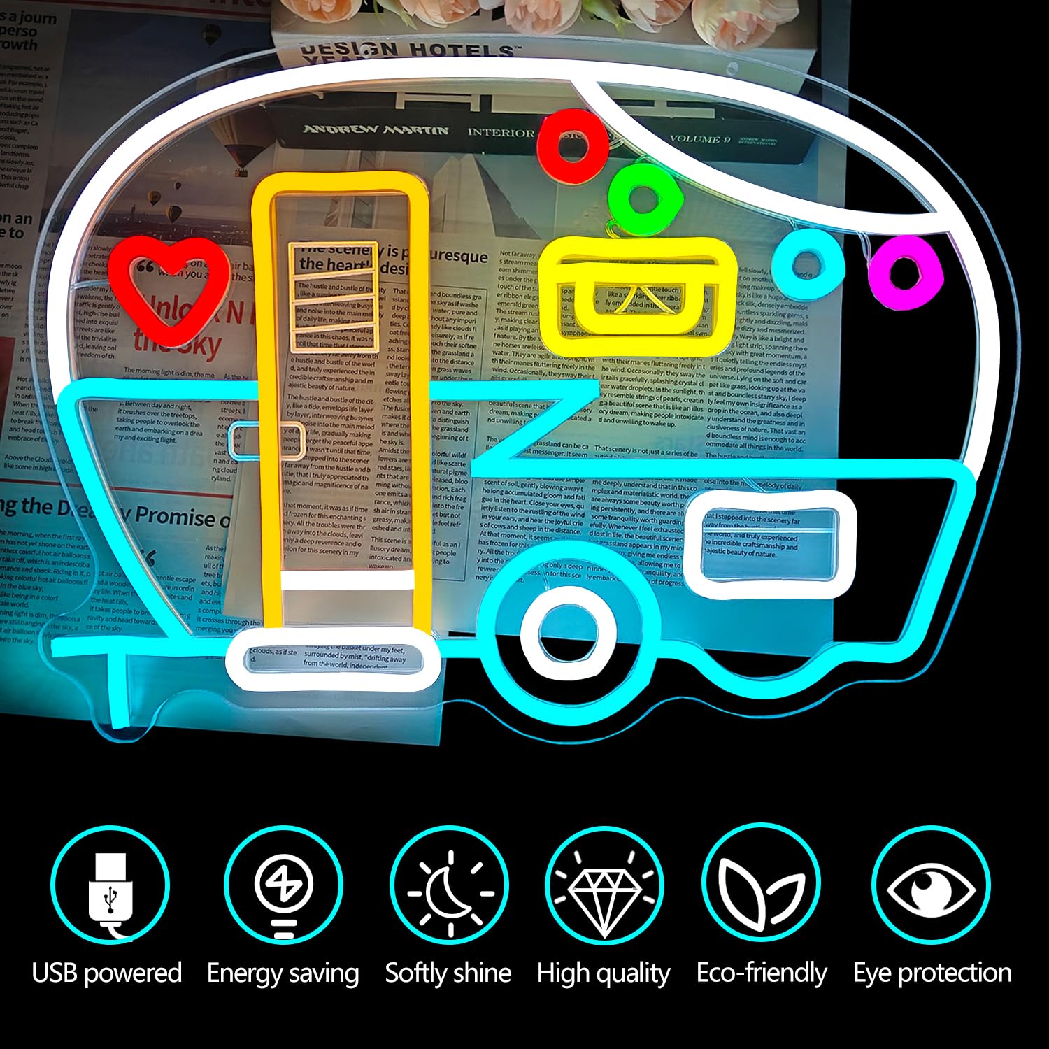 Rv Neon Sign For Wall Decor Camper Led Sign Dimmable Camping Neon Light Up Sign For Camping Lovers Gift Campsite Decorations Rv Camper Party Touring Car Travel Trailers Backdrop