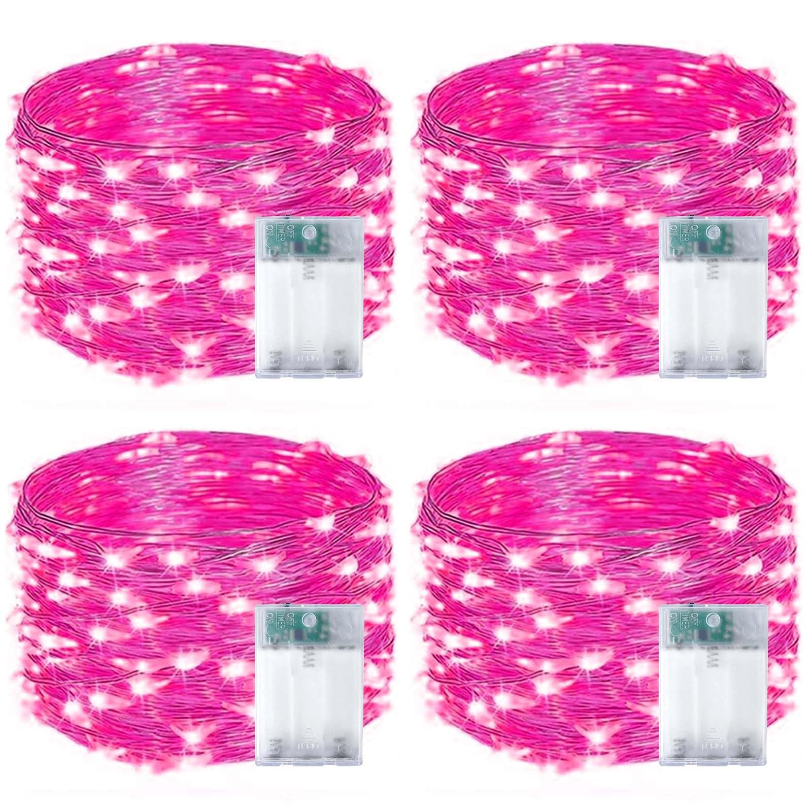 EXF 50 LED Pink Fairy Lights, 4-Pack, Battery Operated, Waterproof, 16FT, Model YHY-BO50LED, for Indoor/Outdoor Decor