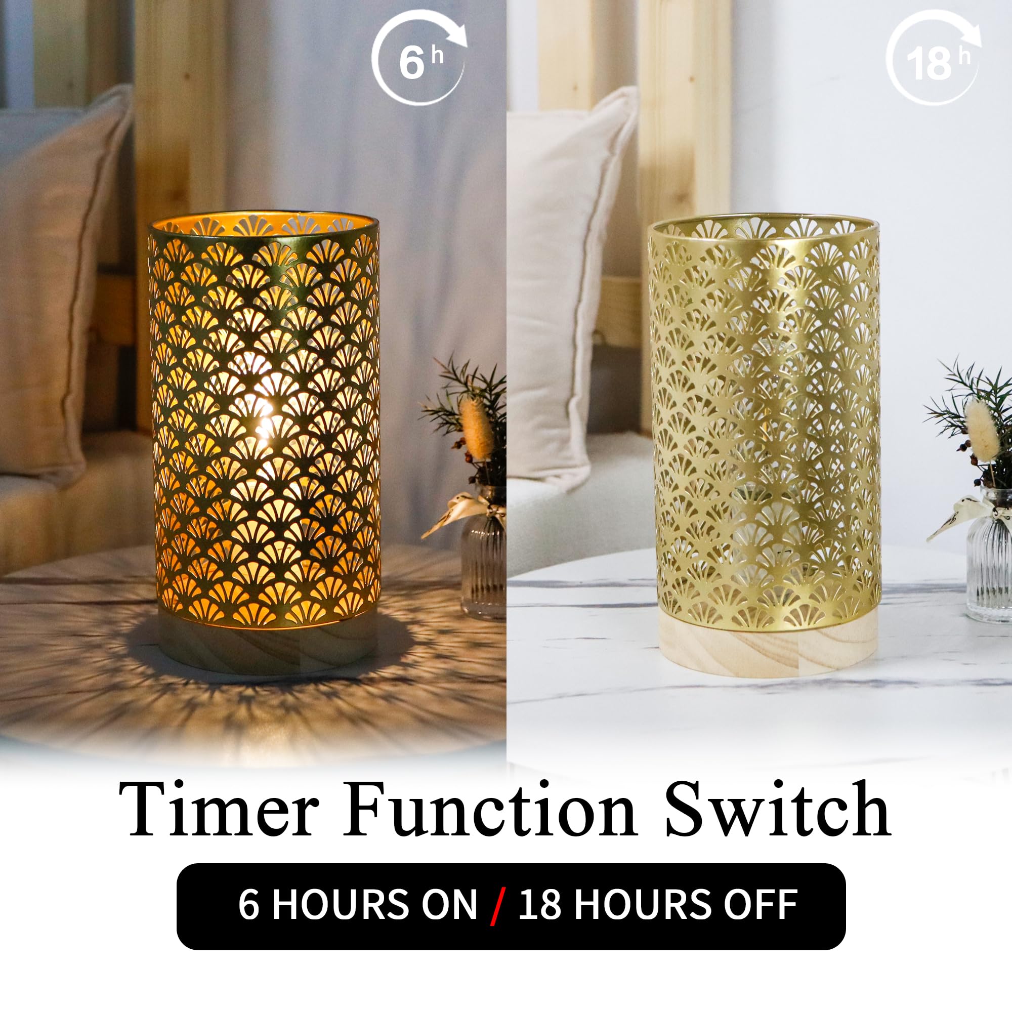 Jhy Design Metal Battery Powered Lamp 9''H Medium Cordless Table Lamp With 6-Hours Timer Modern Lamp For Weddings Party Patio Ga