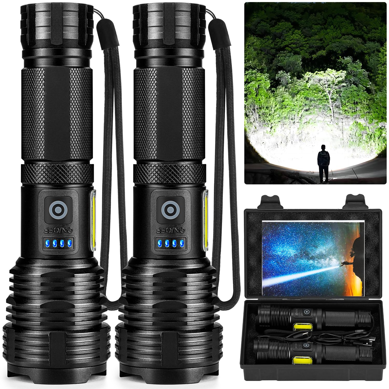 Flashlights LED High Lumens Rechargeable, 990,000 Lumen Super Bright Flashlight, USB Fast Charging High Powered Flash Light, Pow