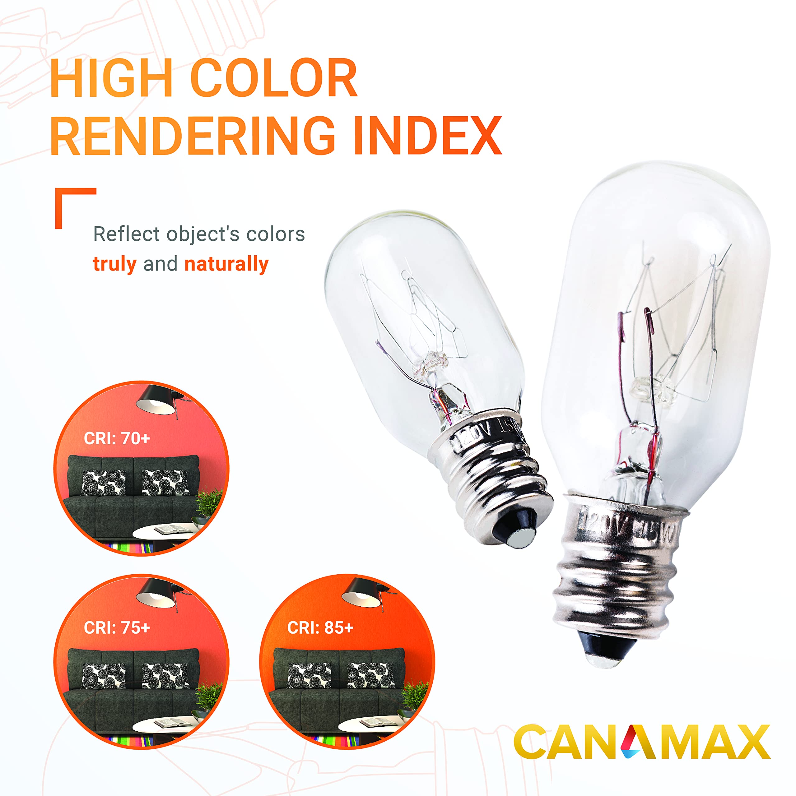 Canamax T20 E12 Salt Lamp Bulb 120V 15W - Warm White Light 2700K 80Lm, E12 Candelabra Base - Compatible With Himalayan Salt Rock