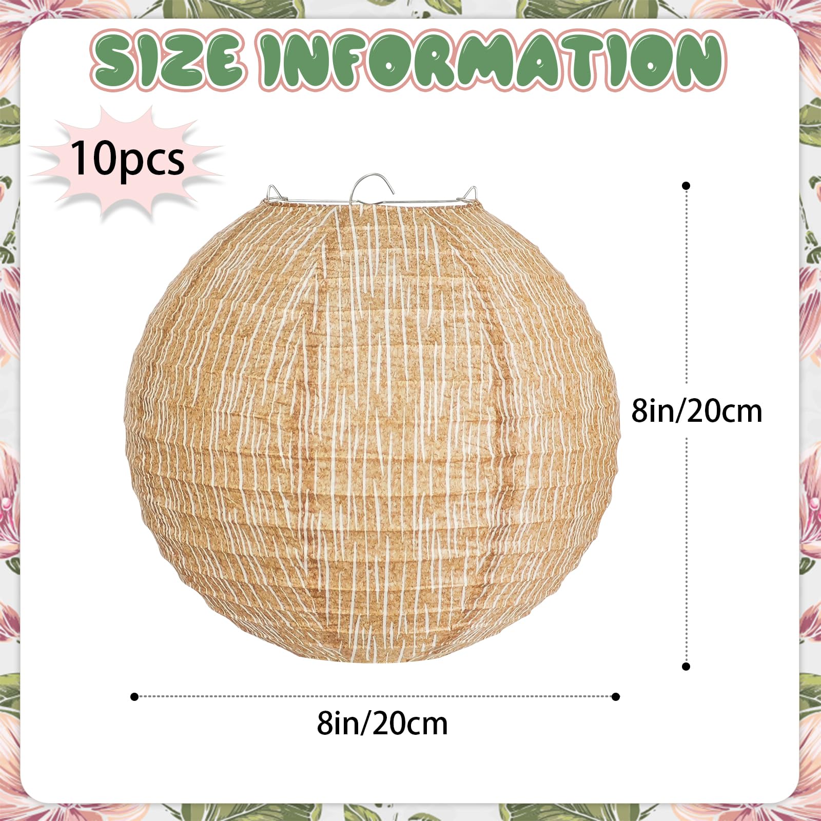 10Pcs 8 Boho Classroom Decor, Hanging Chinese Round Print Burlap Paper Lanterns for Classroom Ceiling Home Patio Neutral Baby Sh