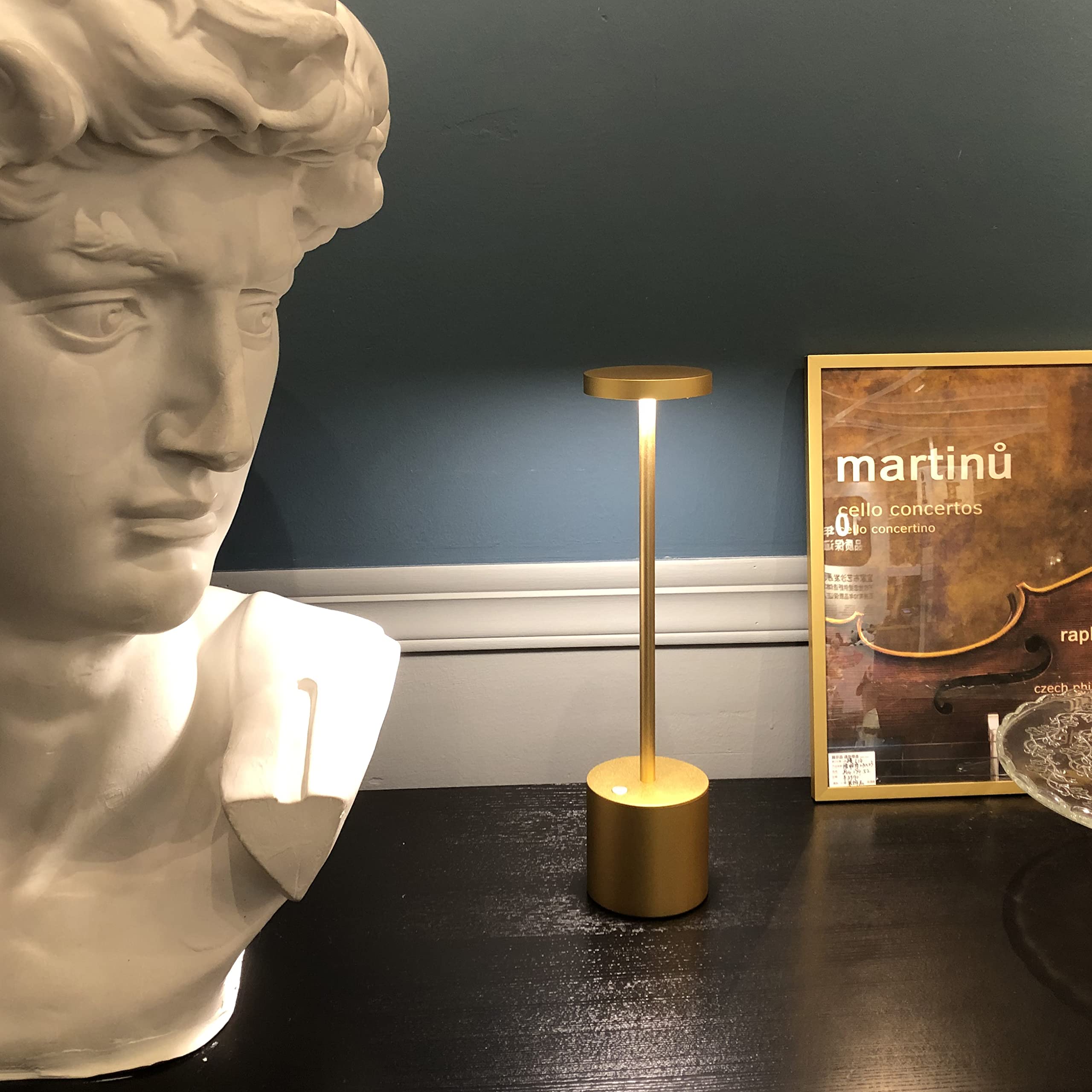 Yiben Cordless Led Table Lamp, 6000Mah Usb Rechargeable, 3 Brightness Levels, Gold