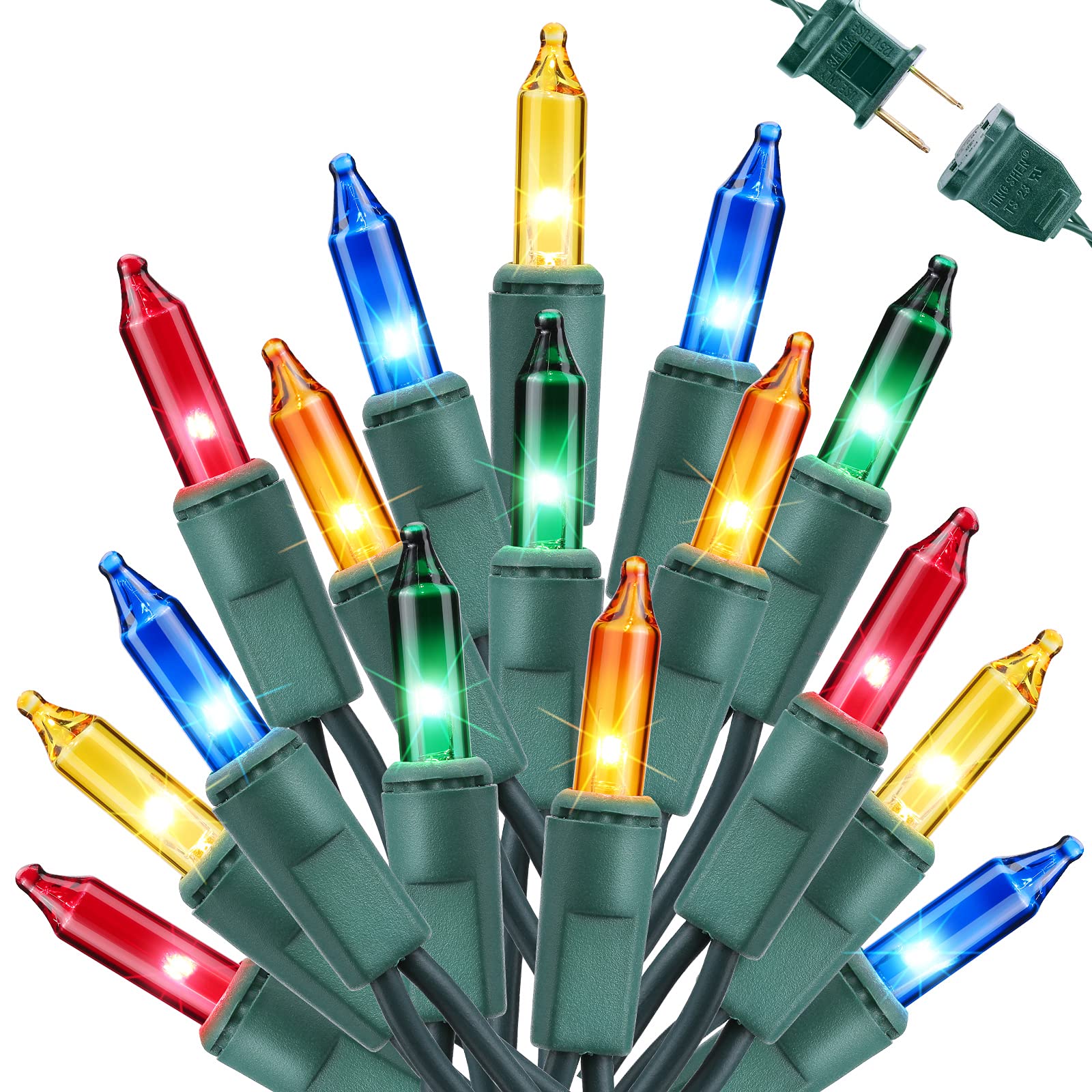 Toodour Multicolor Christmas Lights, 75ft 300 Count Incandescent Christmas String Lights, UL Certified Connectable Green Wire Xm