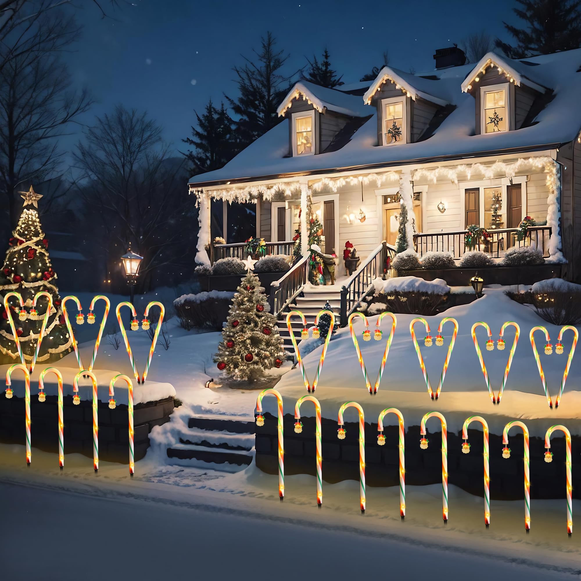 Vcoken Christmas Candy Cane Pathway Lights - 12 Pack 22'' Christmas Candy Cane Markers Lights, Connectable & Light Up Xmas Candy