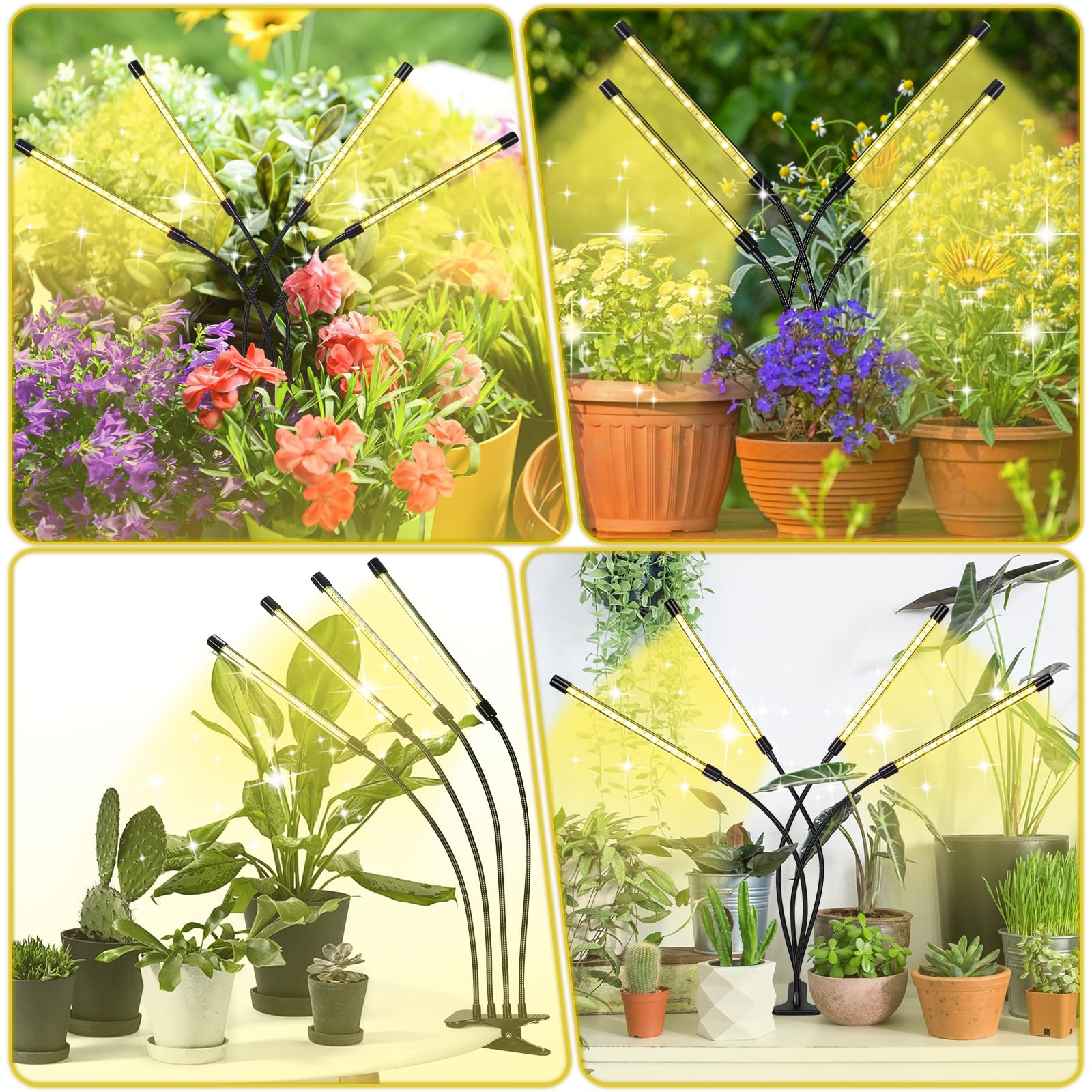 Widicoko LED Grow Lights - 4 Heads, Full Spectrum, 10-Level Dimmable, Auto On/Off, Timing 4/9/12 Hrs, Model lgl-4