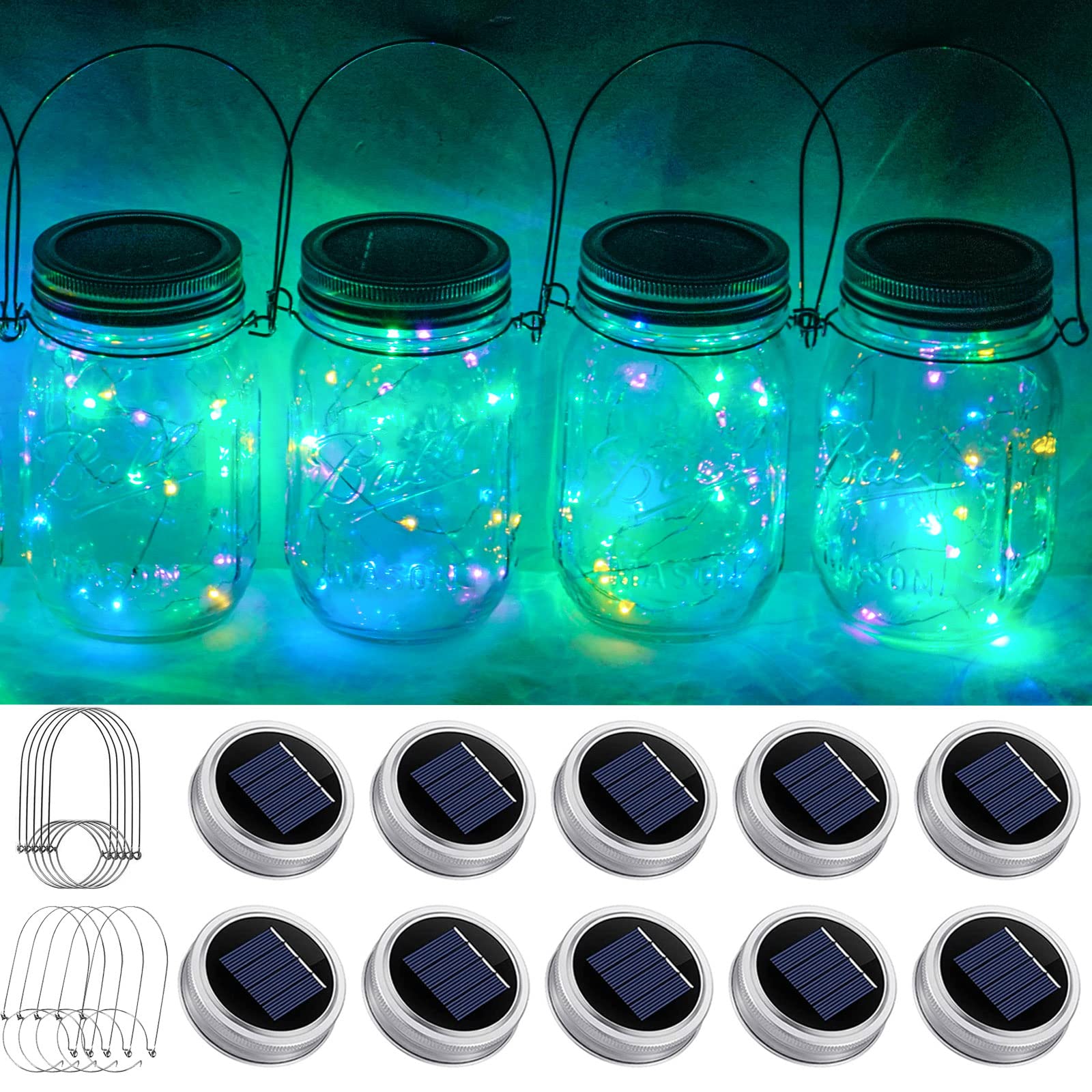 Smilingtown Solar Mason Jar Light Lids - 10 Pack 20 Led Fairy Lights For Patio & Garden Decor
