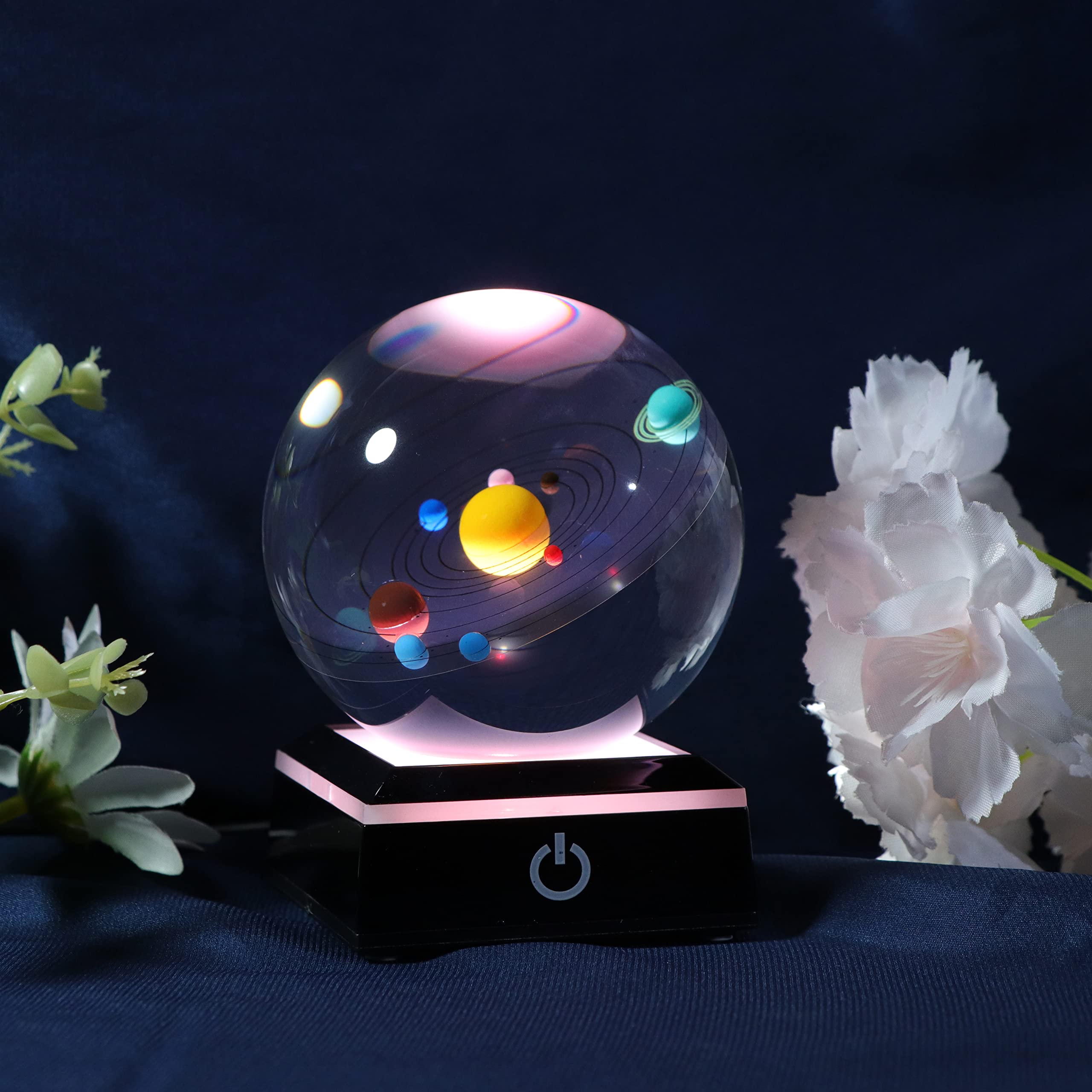 Qianwei 3D Crystal Ball Solar System Model with LED Base, 80mm Clear, Perfect Gift for Girlfriend, Teachers, and Kids