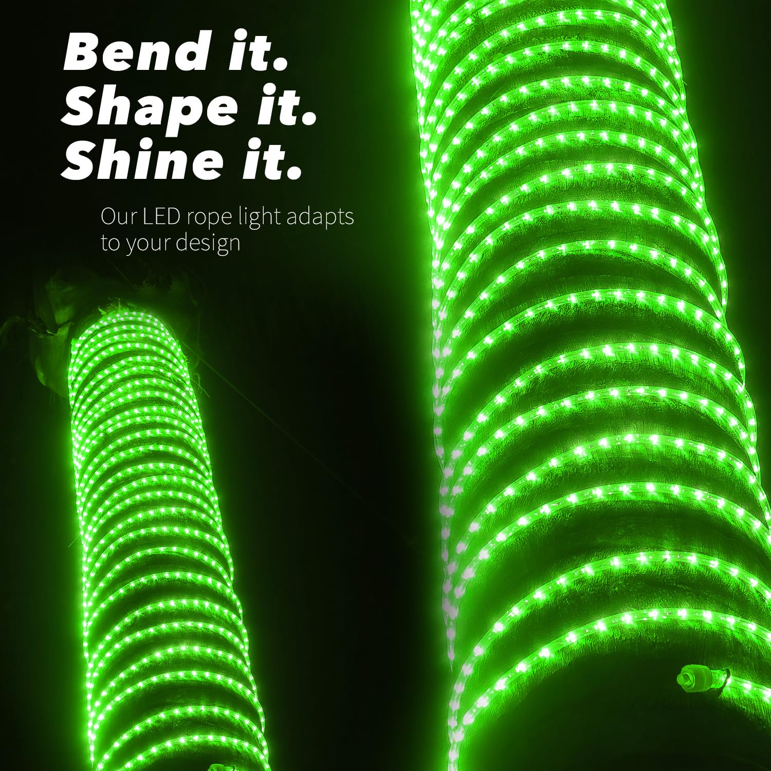 Wyzworks 288Leds 25Ft Led Outside Rope Lights, Outdoor Etl Certified Waterproof Permanent 360 Degree Light Emitting, Flexible Tube, Connectable, Christmas Palm Tree Exterior Landscape, Green