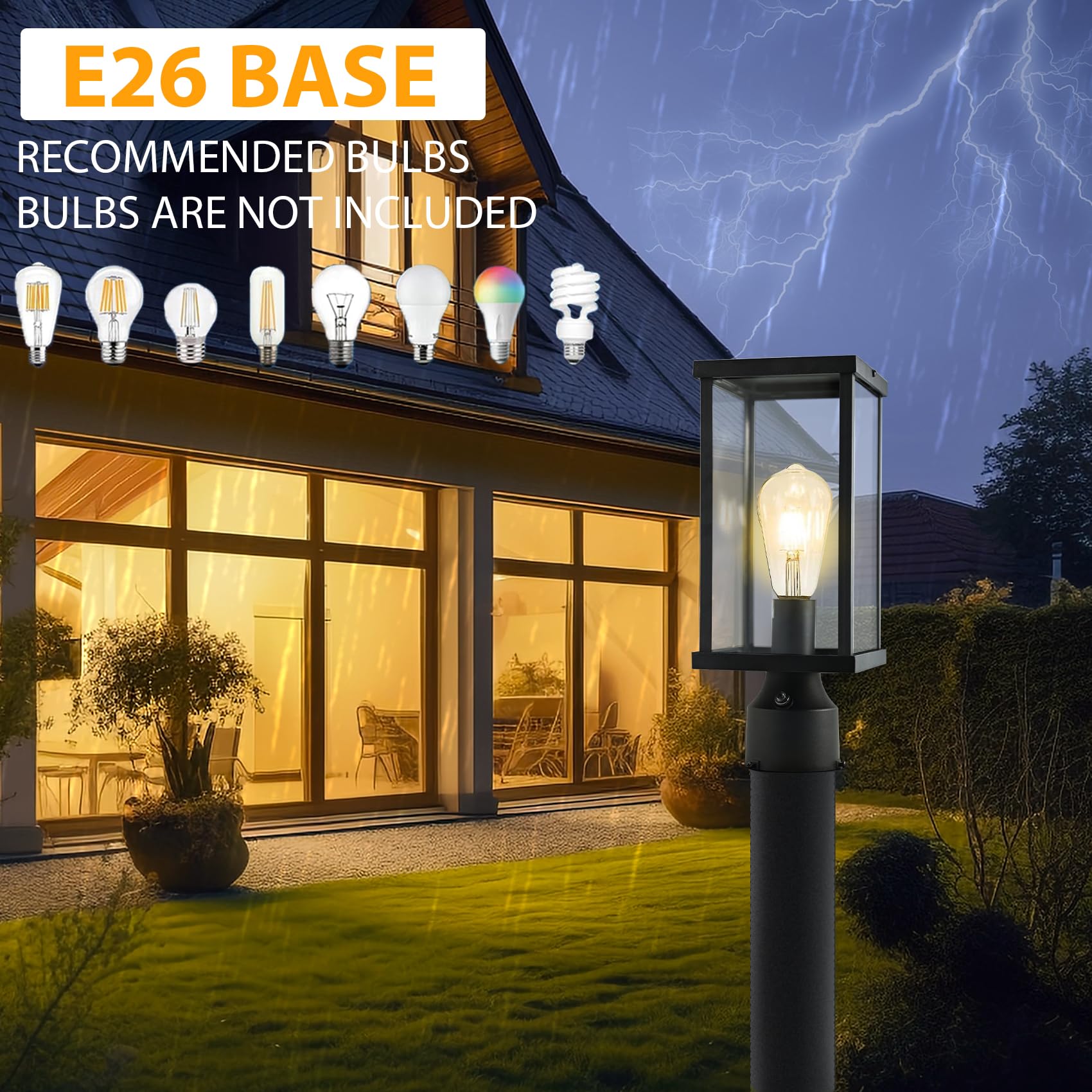 Hulitnag Dusk To Dawn Outdoor Post Lights, Outside Post Light Fixture Waterproof, Post Lights Outdoor With Pier Mount Base For G