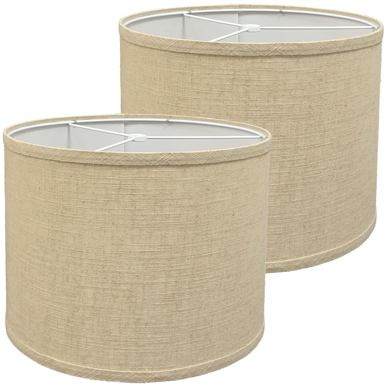 WANKAIX Drum Lamp Shades Set of 2, Natural Linen Fabric, Beige, 10inx10inx8in, Model 1103