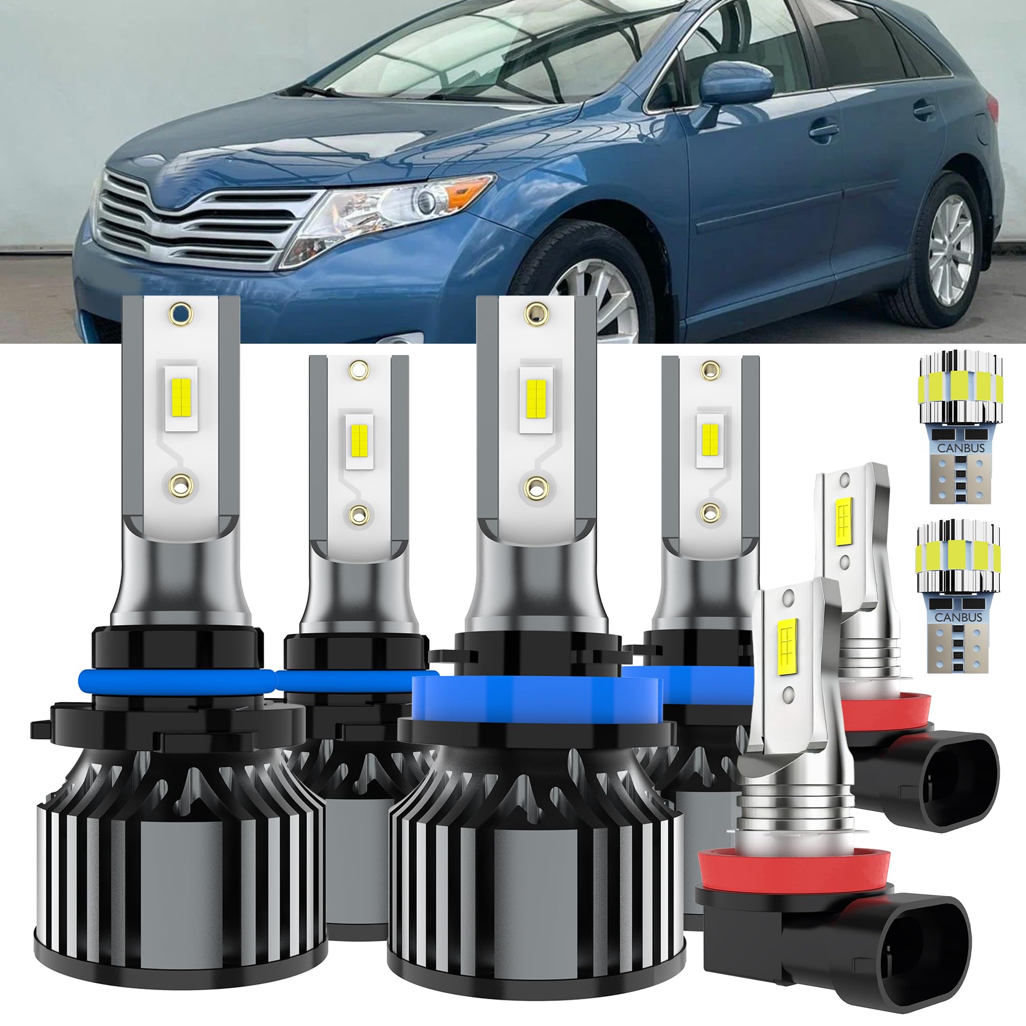 AYOTZIH Bulbs Fit For Toyota Venza 2009-2016, High Beams+ Low Beams+ Fog Lights+ License Plate Lights Combo, 400% Brightness 600