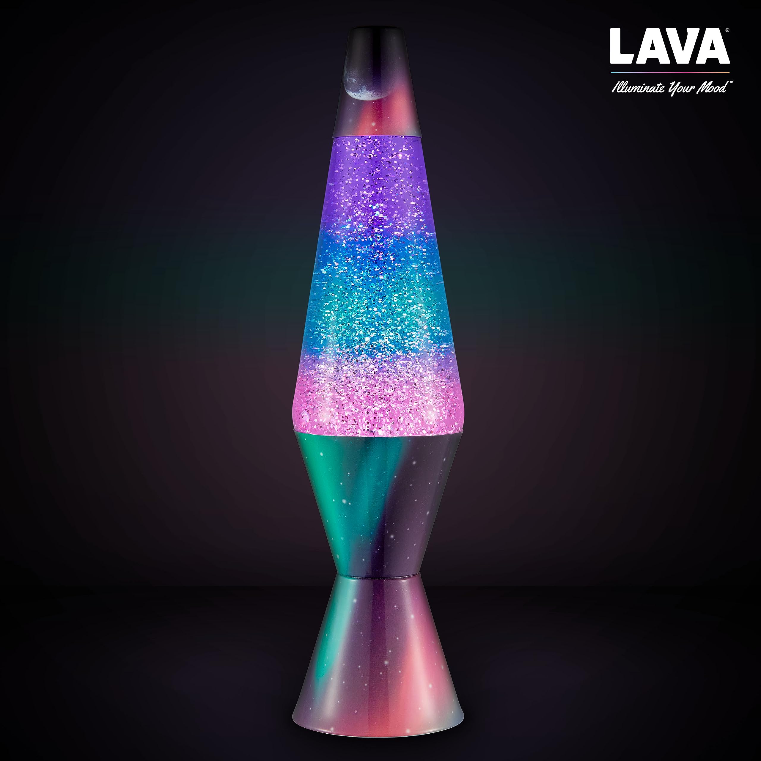 Lava® Lamp - 14.5" Polar Glimmer - Silver Glitter, Multicolor Base - Model 20480400US - Original Motion Light
