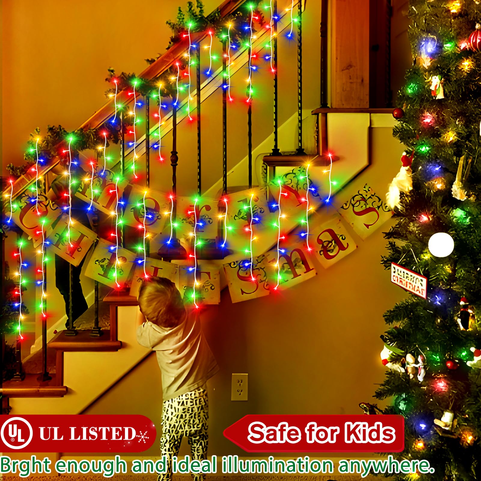 Xurisen 66Ft Christmas Lights Decorations Outdoor, 640 Led 8 Modes Curtain Fairy Lights With 120 Drops,Plug In Waterproof Timer