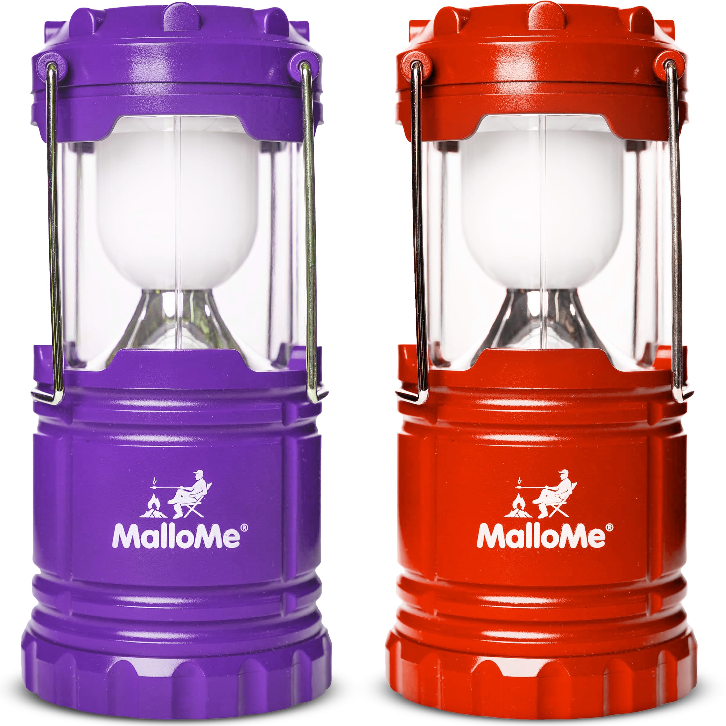 MalloMe Camping Lantern Red Purple 2 Pack Lanterns for Power Outages, Camping Lights for Tent Hanging, Camp Light Tent Lamp Emergency Battery Powered LED Lantern (Rechargeable Batteries Not Included)