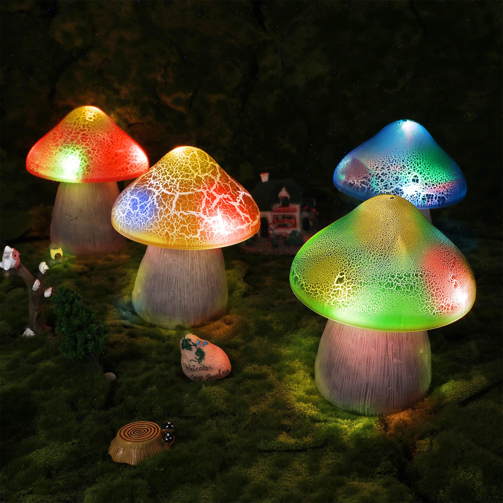 Macarrie 2 Pcs Mushroom Solar Lights Decor Garden Outdoor 4.7x5.7 Inch Solar Lights Waterproof Garden Pathway Landscape Lamp Gif