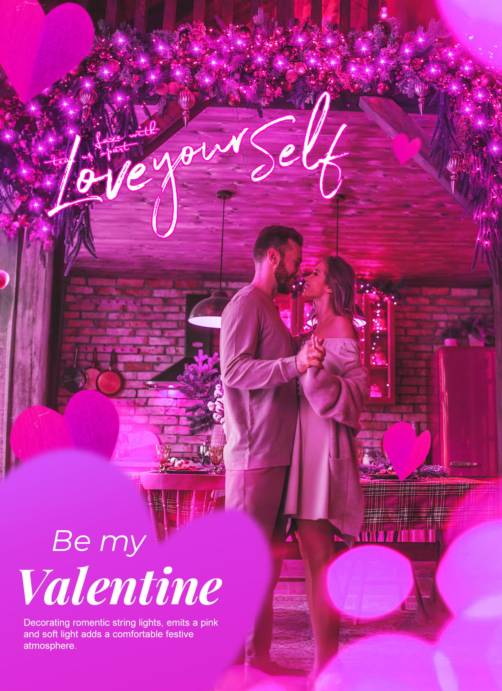 Minetom Solar String Lights For Outside, 33Ft 100 Led Outdoor Solar Fairy Lights, 8 Modes Balcony Lights For Tree Patio Christmas Party Wedding Decor (Pink)