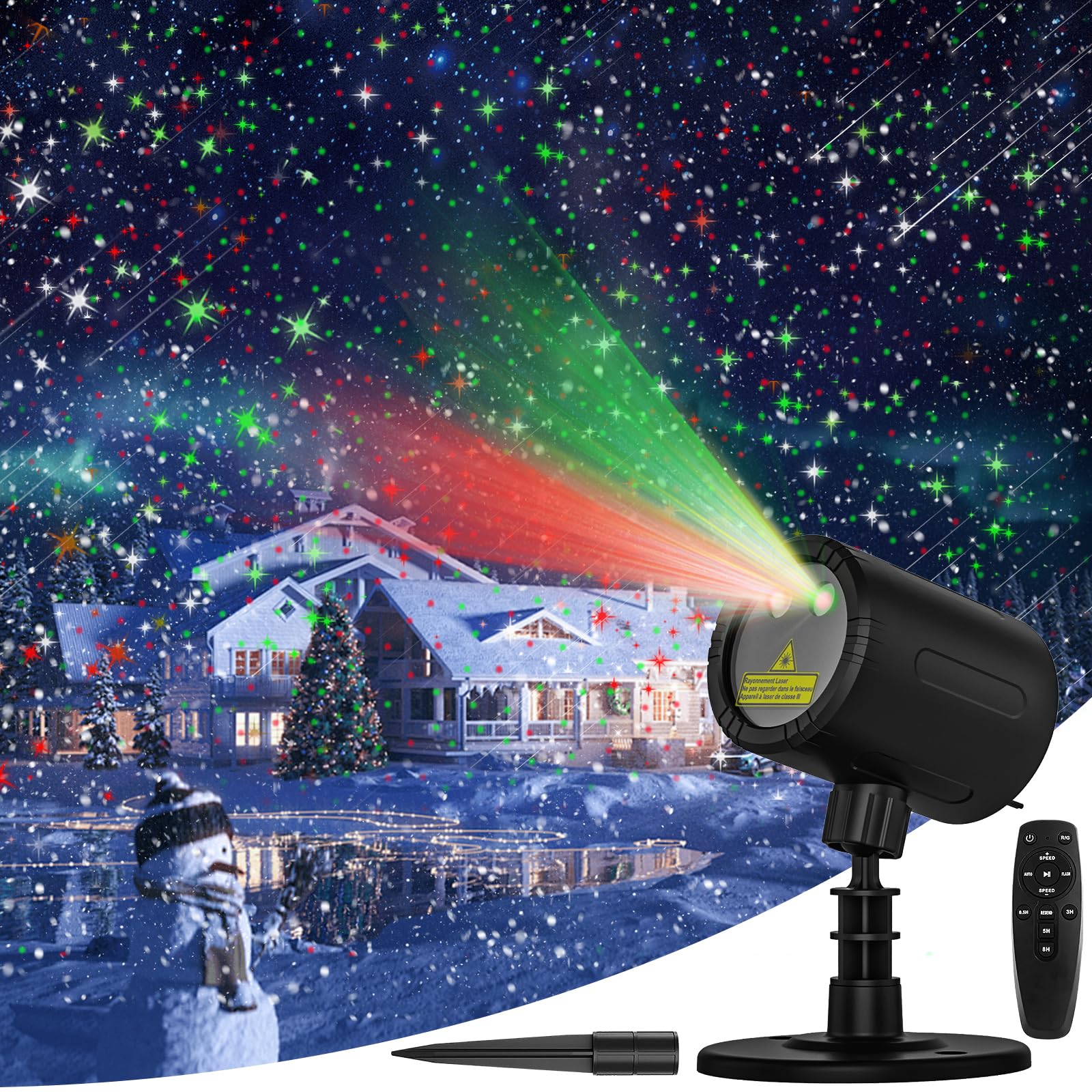 Hostreat Laser Christmas Projector Lights Outdoor, Red and Green Starry Laser Projector Light, IP65 Waterproof, Remote Control &
