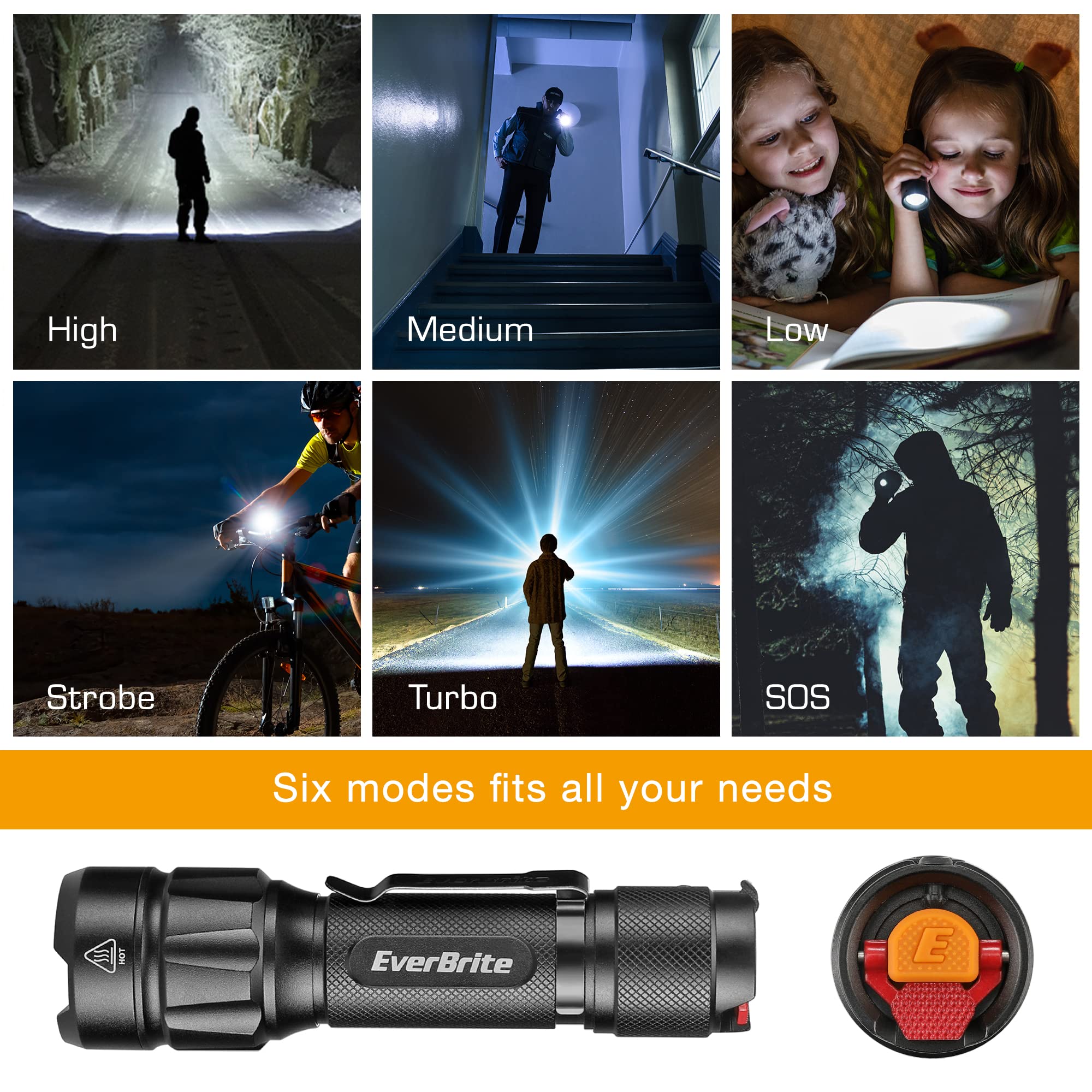 EverBrite LED Tactical Flashlight 750 Lumens Rechargeable 6 Modes Aluminum Black E011153