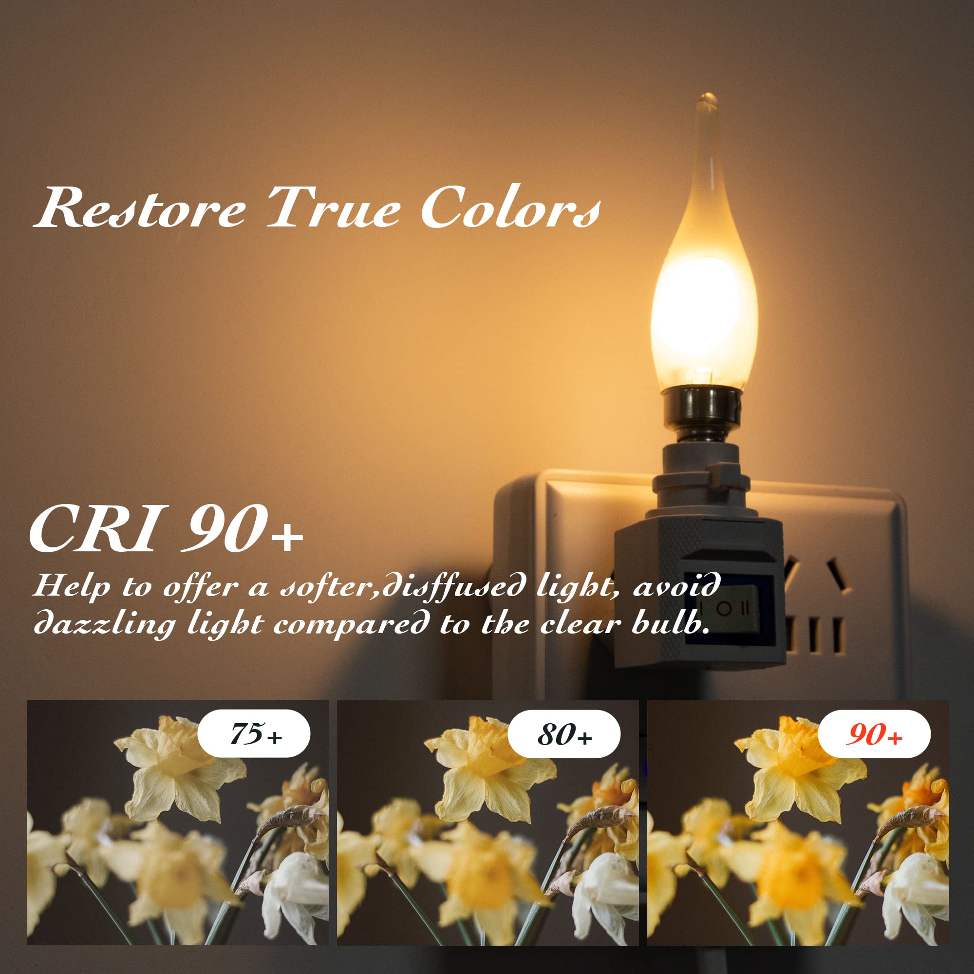 Genixgreen Frosted Led Candelabra Bulbs, Night Light Bulb 15 Watt Equivalent 1.5W E12 Mini Candle Bulb Low Wattage Flame Bent Ti