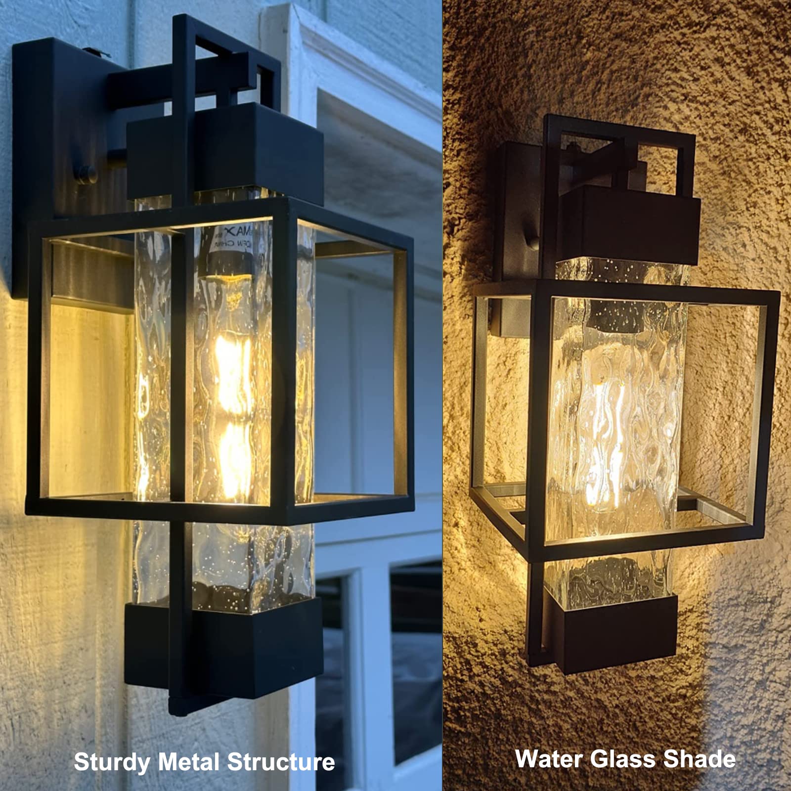 PARTPHONER Outdoor Wall Sconce Light Fixtures, 15in Waterproof Porch Light, Dusk to Dawn, Black, Model PAWL167AB2, 2 Pack