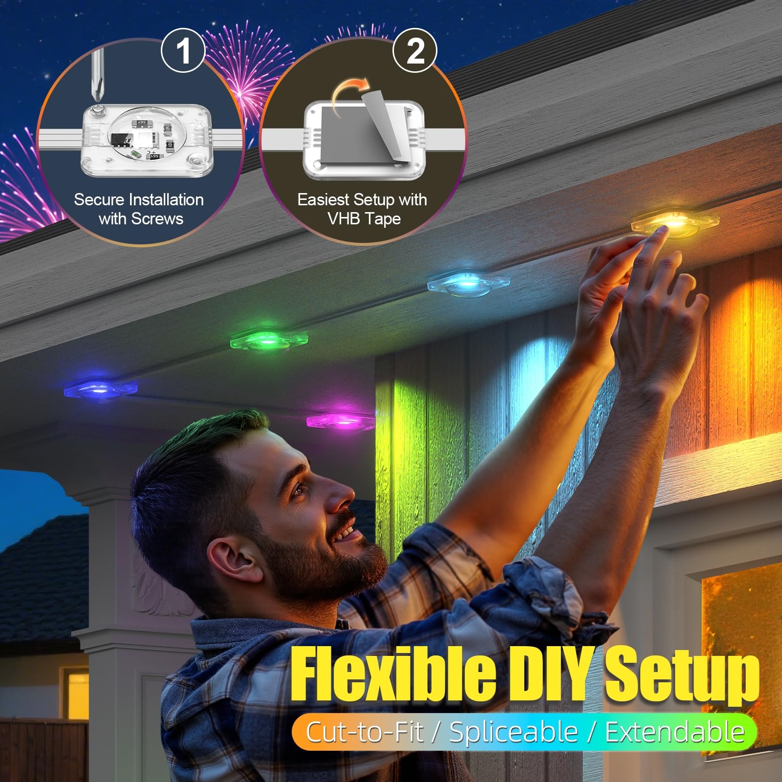 Yolsunes Permanent Outdoor Lights  150Ft Rgb+Ic Smart Led Eaves Lights  Ip67 Waterproof Outdoor Lighting With App/Remote Control For Christmas  Halloween  Holiday  Daily  Party  Ideal For House Roof