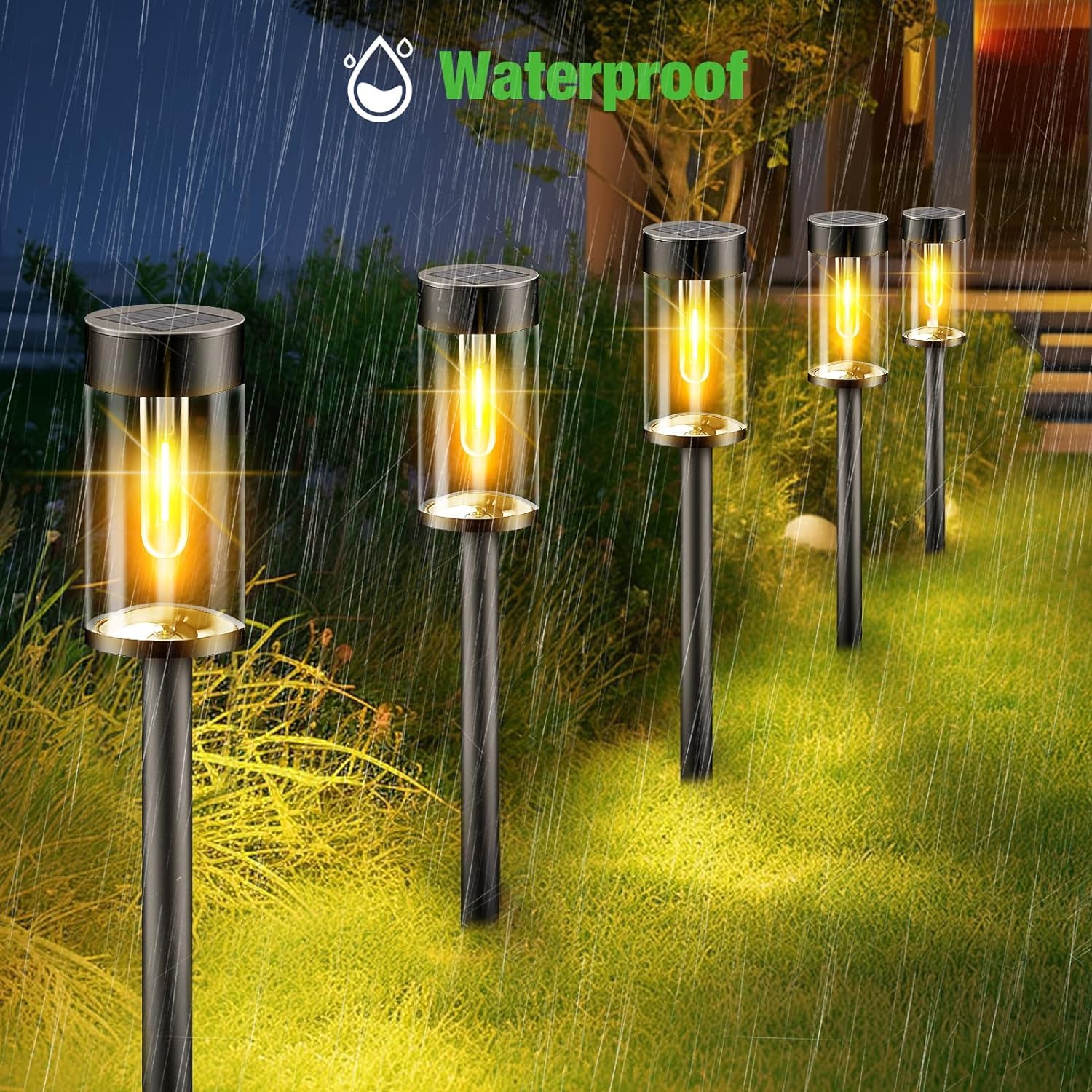 nipify LED Solar Pathway Lights, 12 Pack, Warm White, Waterproof, Auto On/Off, Model GS, Outdoor Garden Lighting