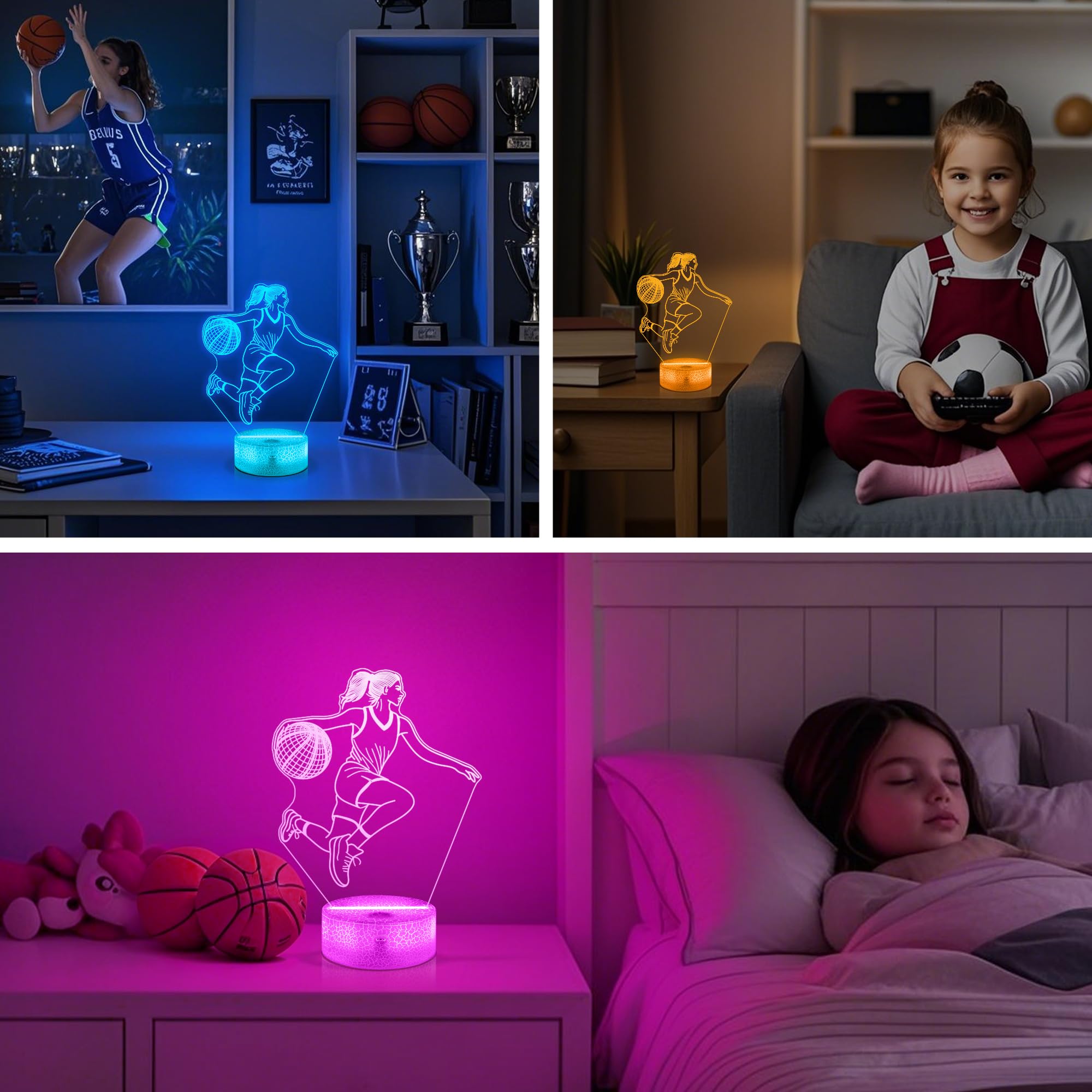 OkiyiD Basketball Gifts for Girls, Light Up Basketball Night Light 3D Illusion Lamp with 16 Colors Remote Control, Basket ball A