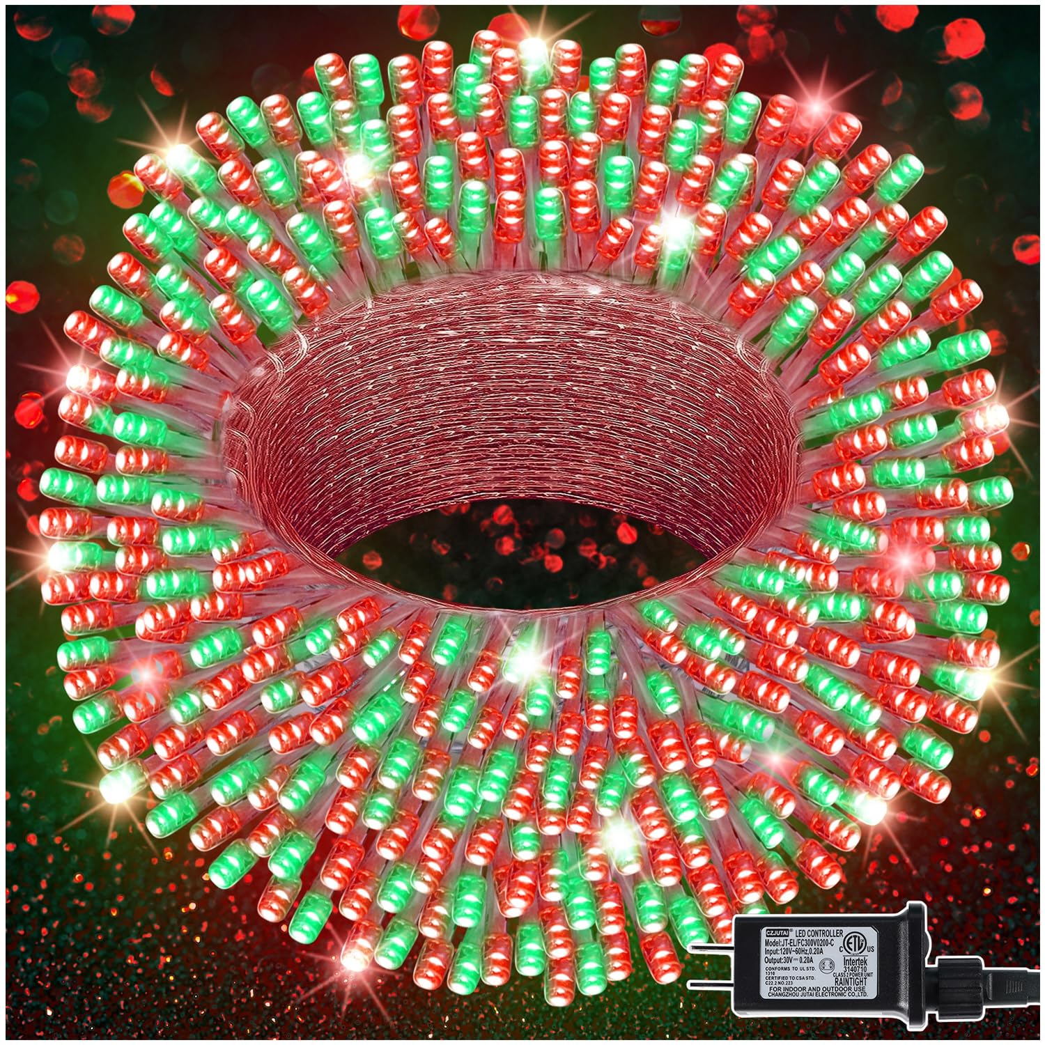 LJLNION 300 LED Christmas Lights  Extra Long 98.5FT Xmas String Lights Outdoor Indoor  8 Lighting Modes  Plug in Waterproof Fairy Lights for Wedding Party Bedroom Decorations (Red & Green)