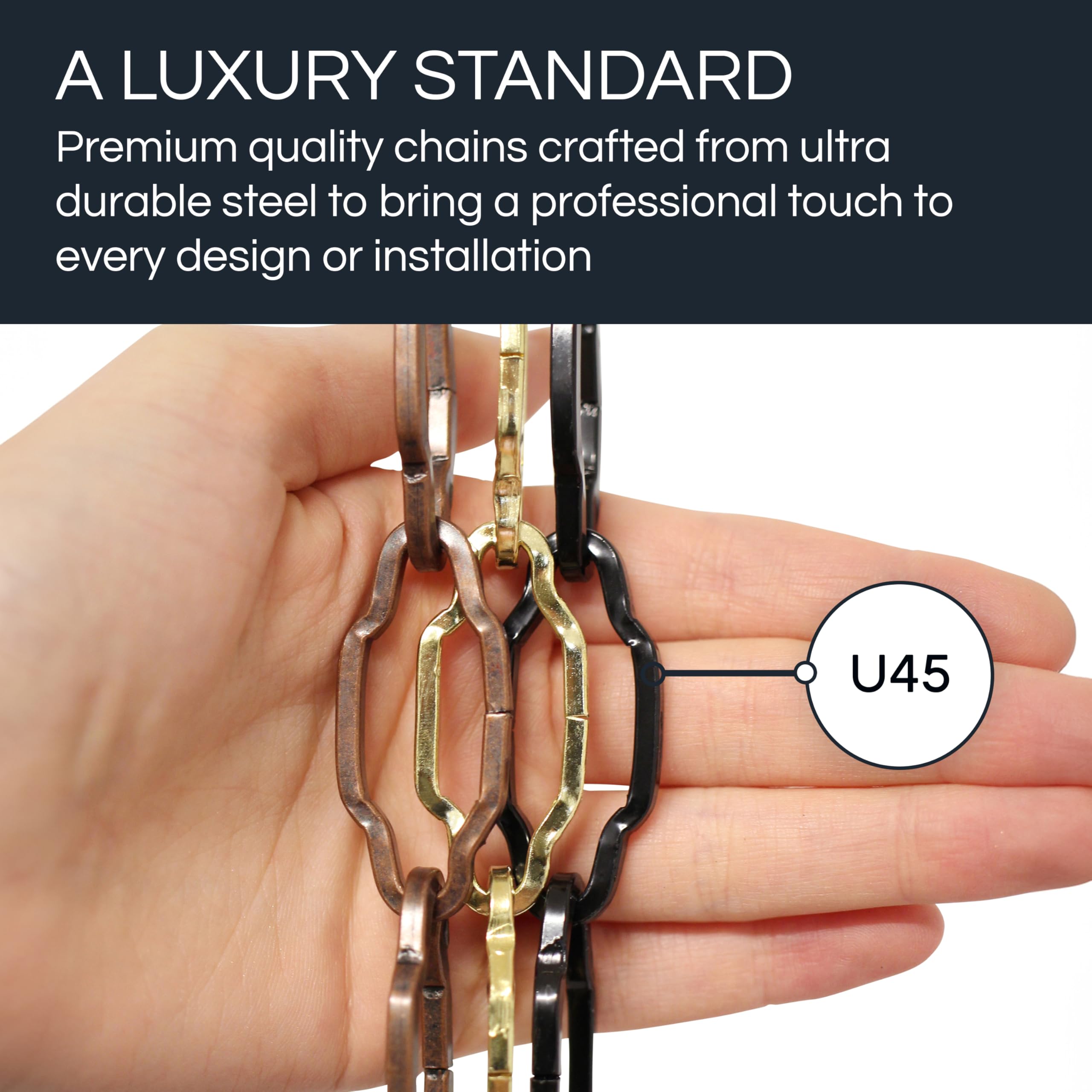 Rch Hardware Ch-S57-33-Pb-3 | 9 Gauge Decorative Solid Steel Motif Link Fixture Chain | 3 Foot Increments |Polished Brass Finish
