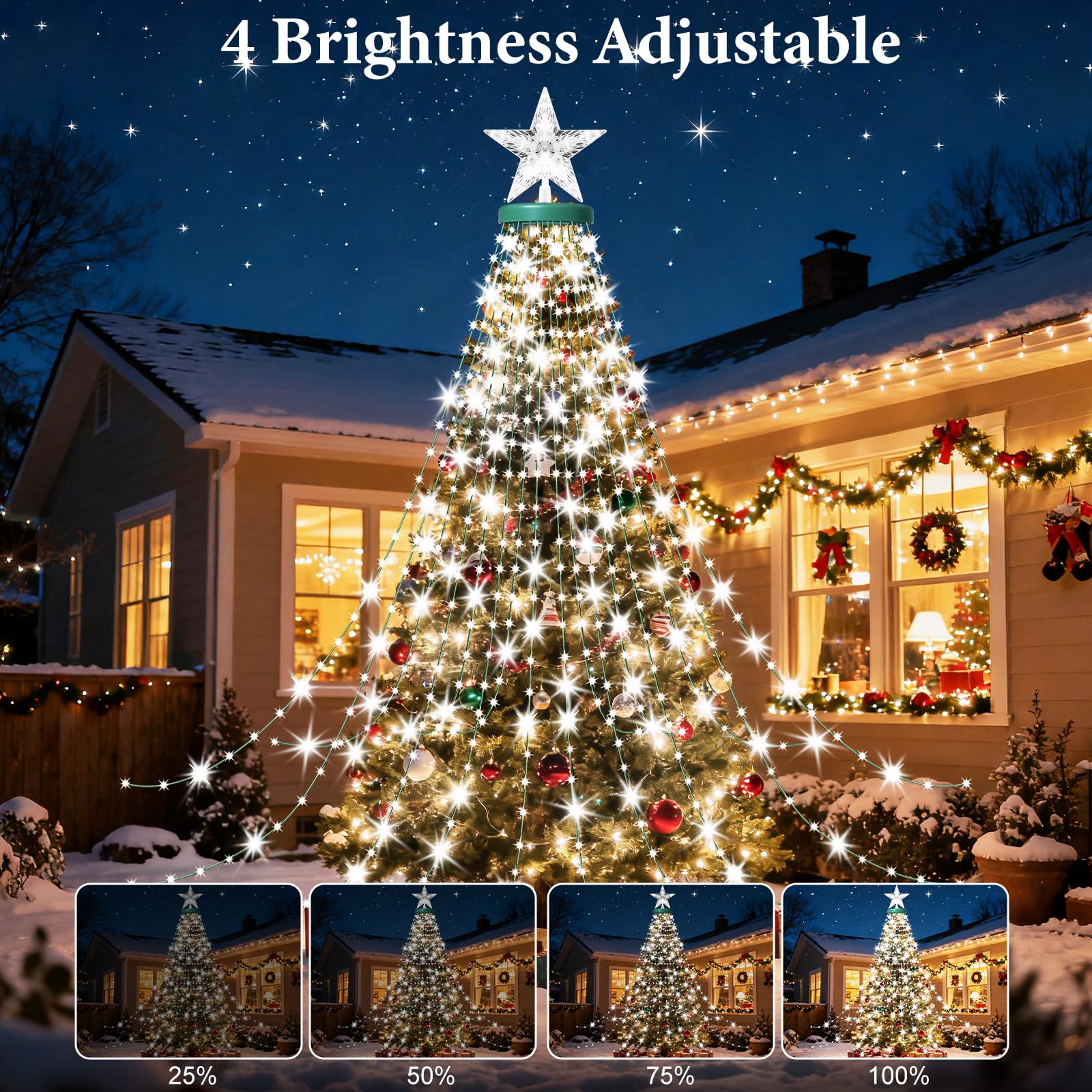 AMIPEPE Christmas Tree Lights, 410LED Fairy Lights, 6.6FT, Cool White, with Star Topper, Remote, 8 Modes for Indoor/Outdoor Xmas Decorations