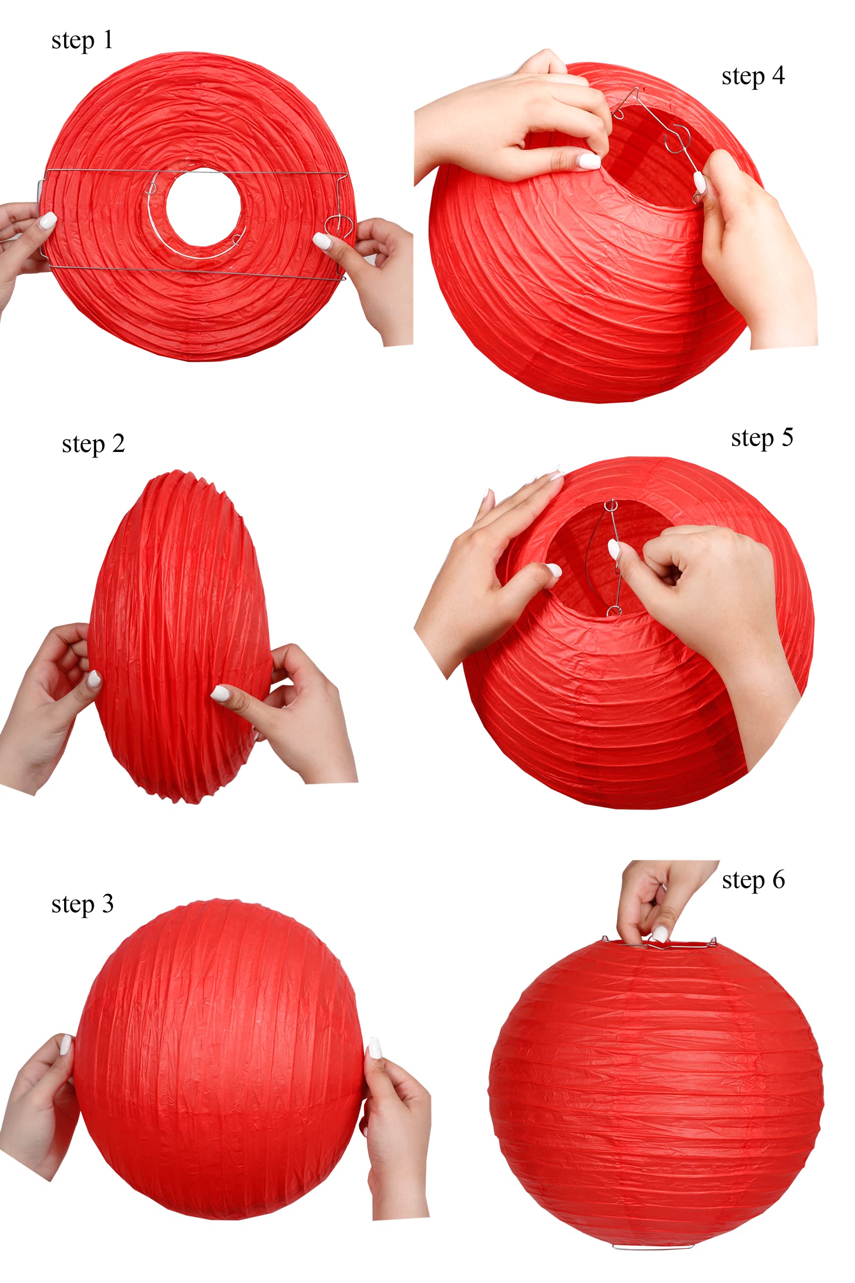 Matissa Pack of 3 Round Paper Lanterns - 12in/30CM - Red - Wedding & Birthday Party Decoration